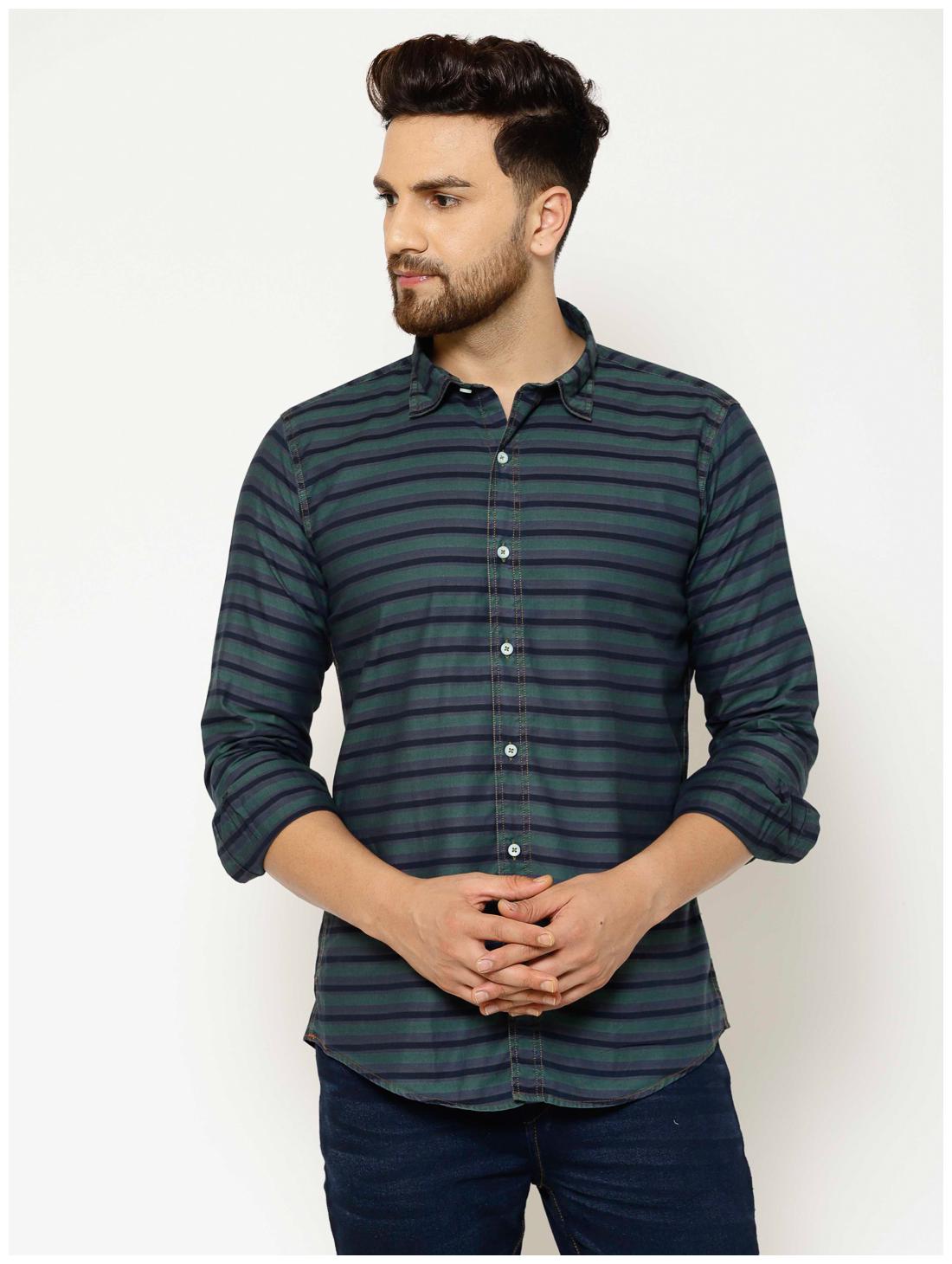 

EPPE Men Green Horizontal Stripes Slim Fit Casual Shirt