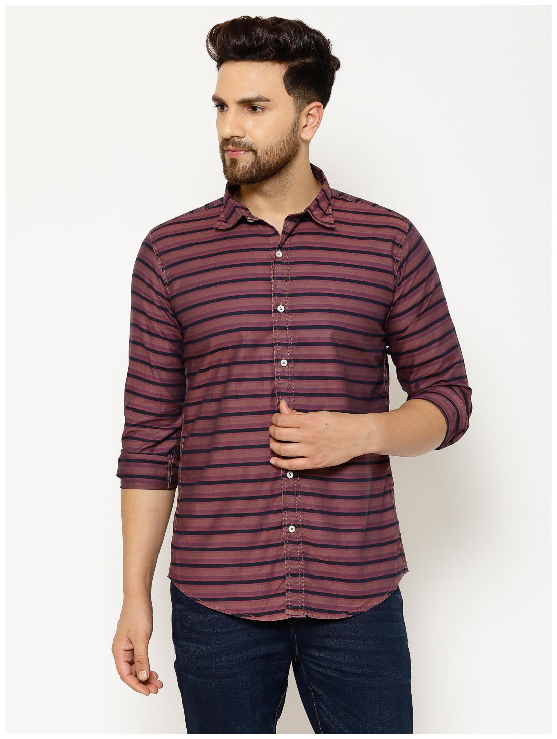 

EPPE Men Purple Horizontal Stripes Slim Fit Casual Shirt