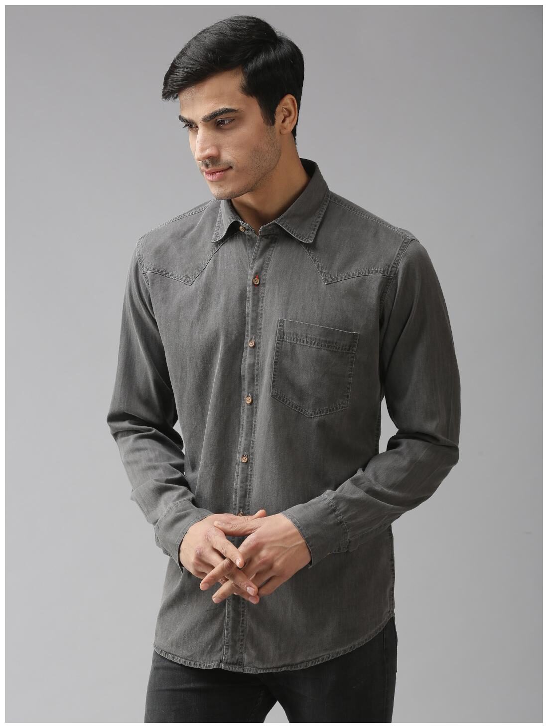 

EPPE Men Grey Solid Slim Fit Casual Shirt