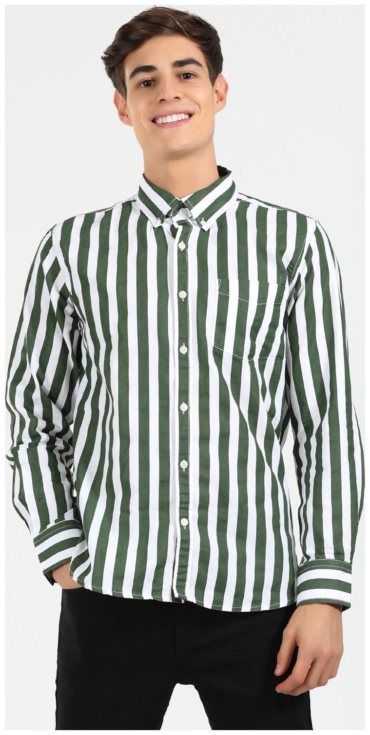 

EPYSODE Men Green White Vertical Stripes Slim Fit Casual Shirt