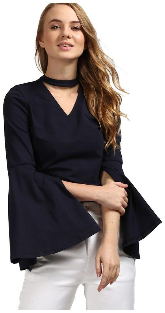 

Era Style Blue Cotton Solid Party Wear Tops