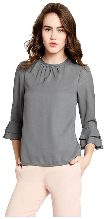 

Era Style Gray Crepe Solid Casual Wear Tops