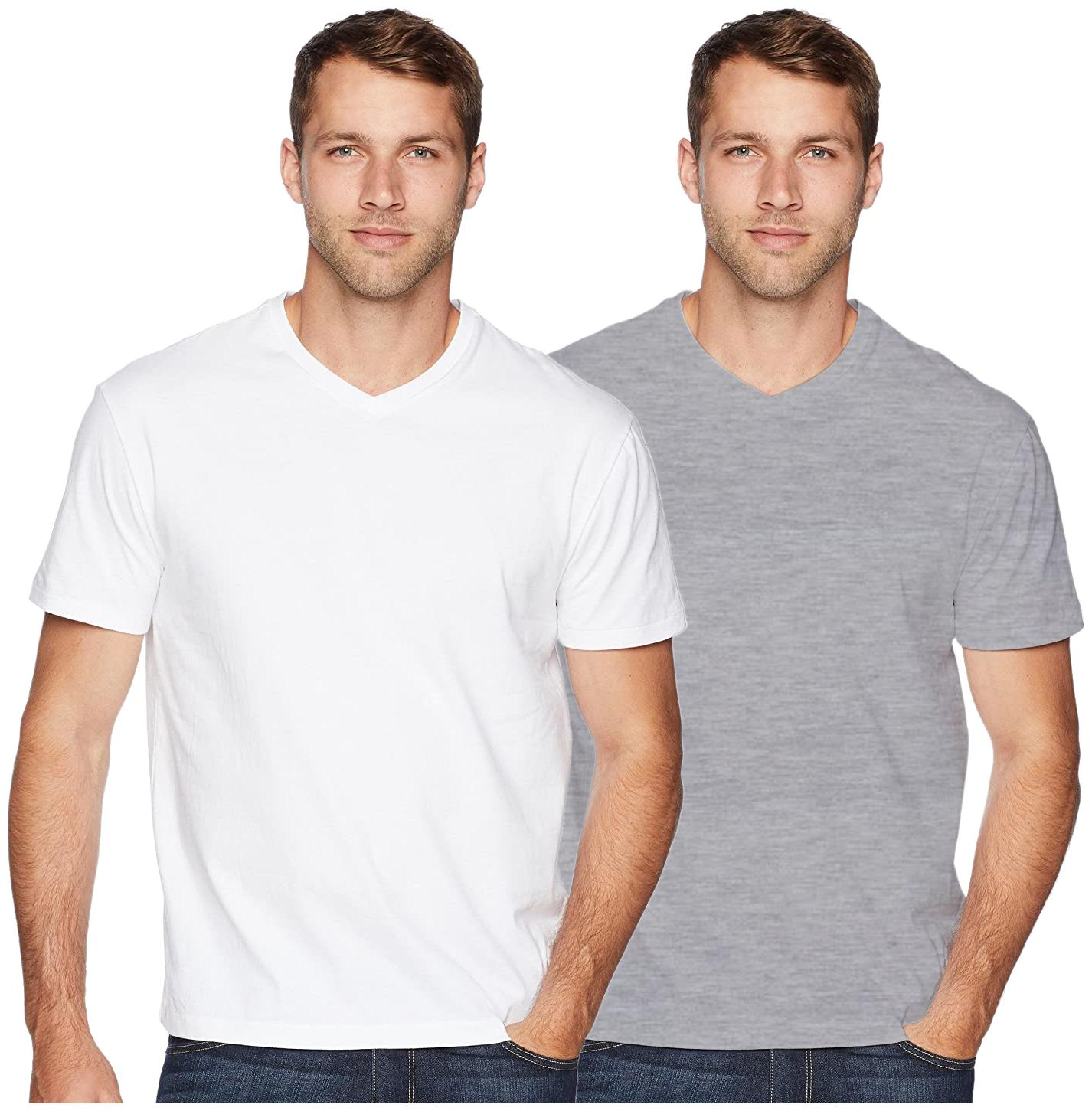 

ESPARTO Men Grey White Regular fit Cotton V neck T-Shirt - Pack Of 2