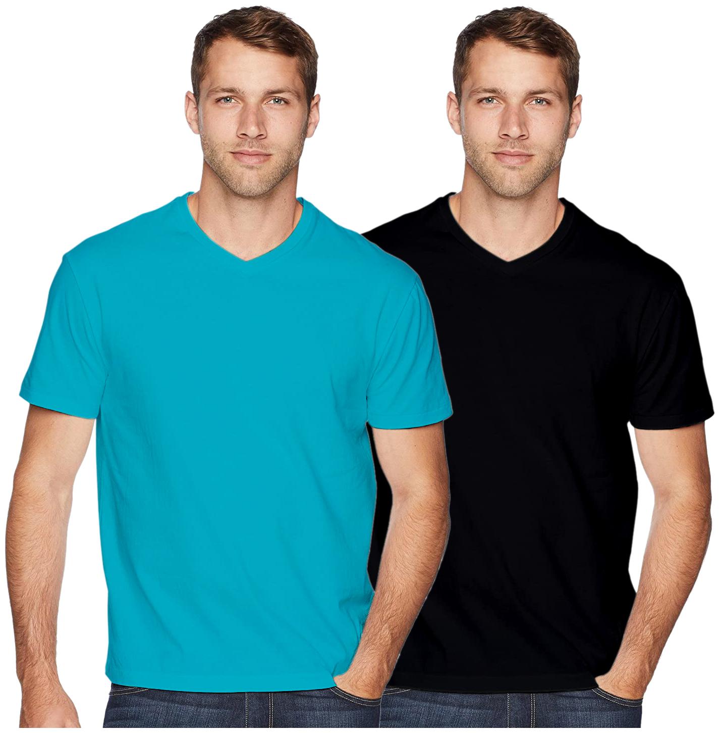 

ESPARTO Men Black Blue Regular fit Cotton V neck T-Shirt - Pack Of 2