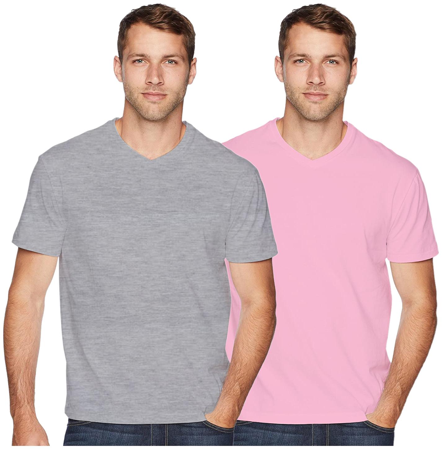

ESPARTO Men Grey Pink Regular fit Cotton V neck T-Shirt - Pack Of 2