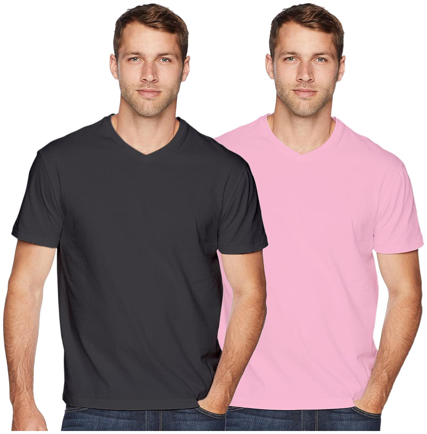 

ESPARTO Men Grey Pink Regular fit Cotton V neck T-Shirt - Pack Of 2