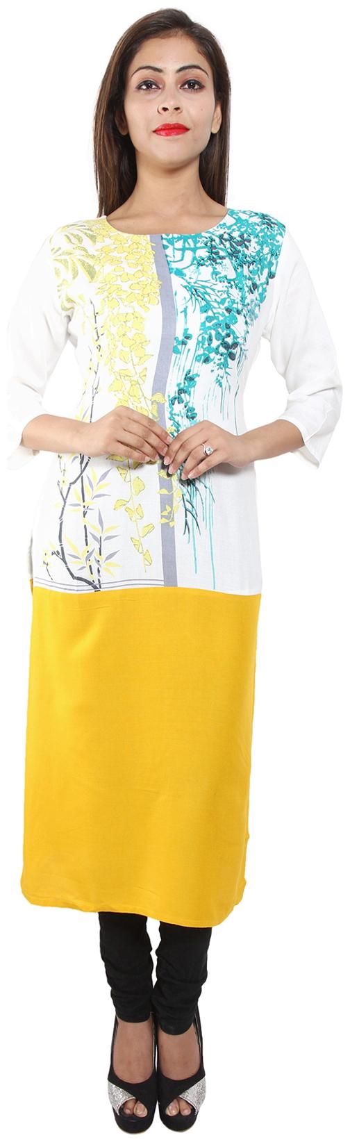 

eTape Women Yellow Printed Straight Kurti