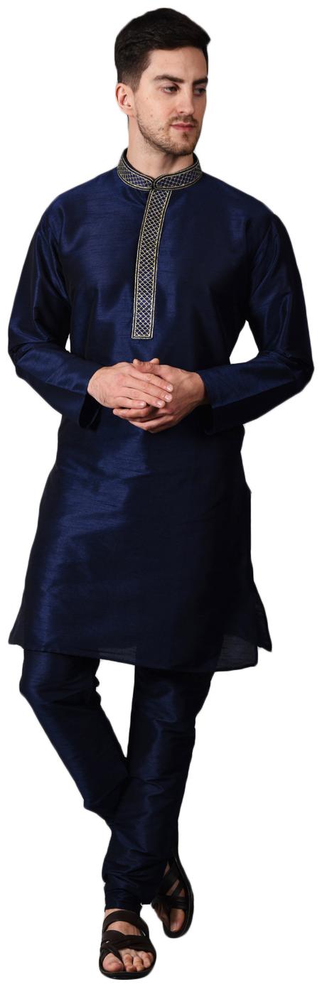 

Ethico Men Cotton Solid Kurta Churidar Set (Navy Blue)