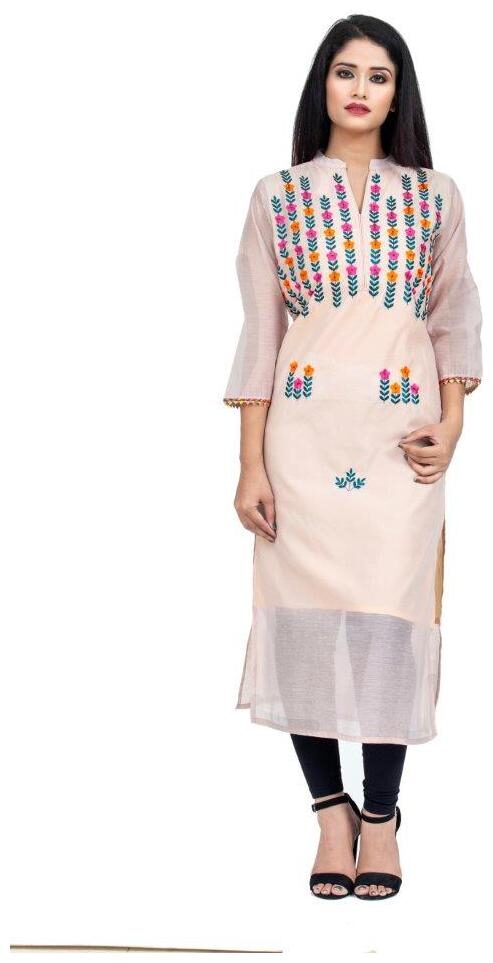 

ETHNIC GIRLS Women Pink Embroidered Straight Kurta