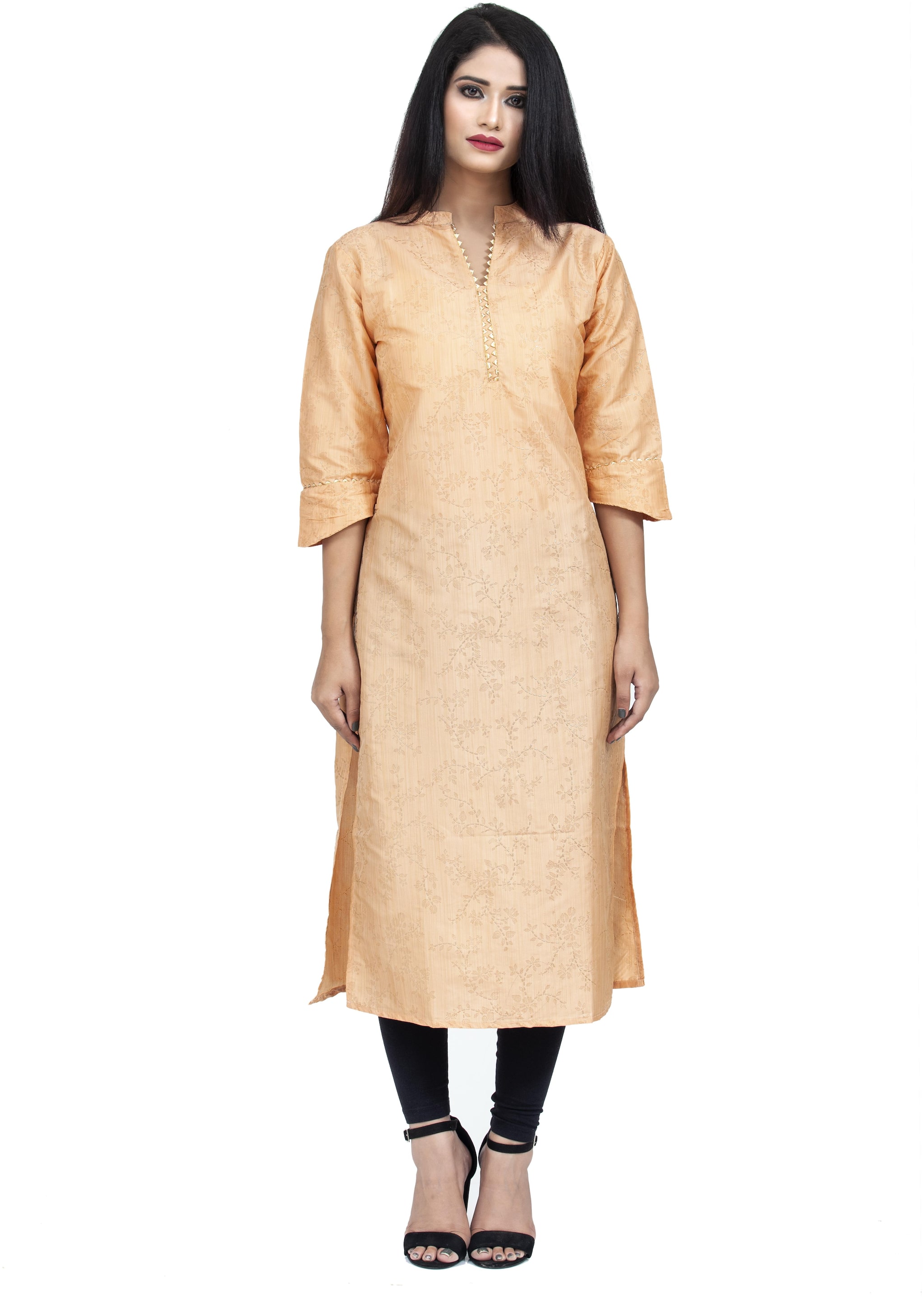

ETHNIC GIRLS Women Peach Floral Regular Kurta