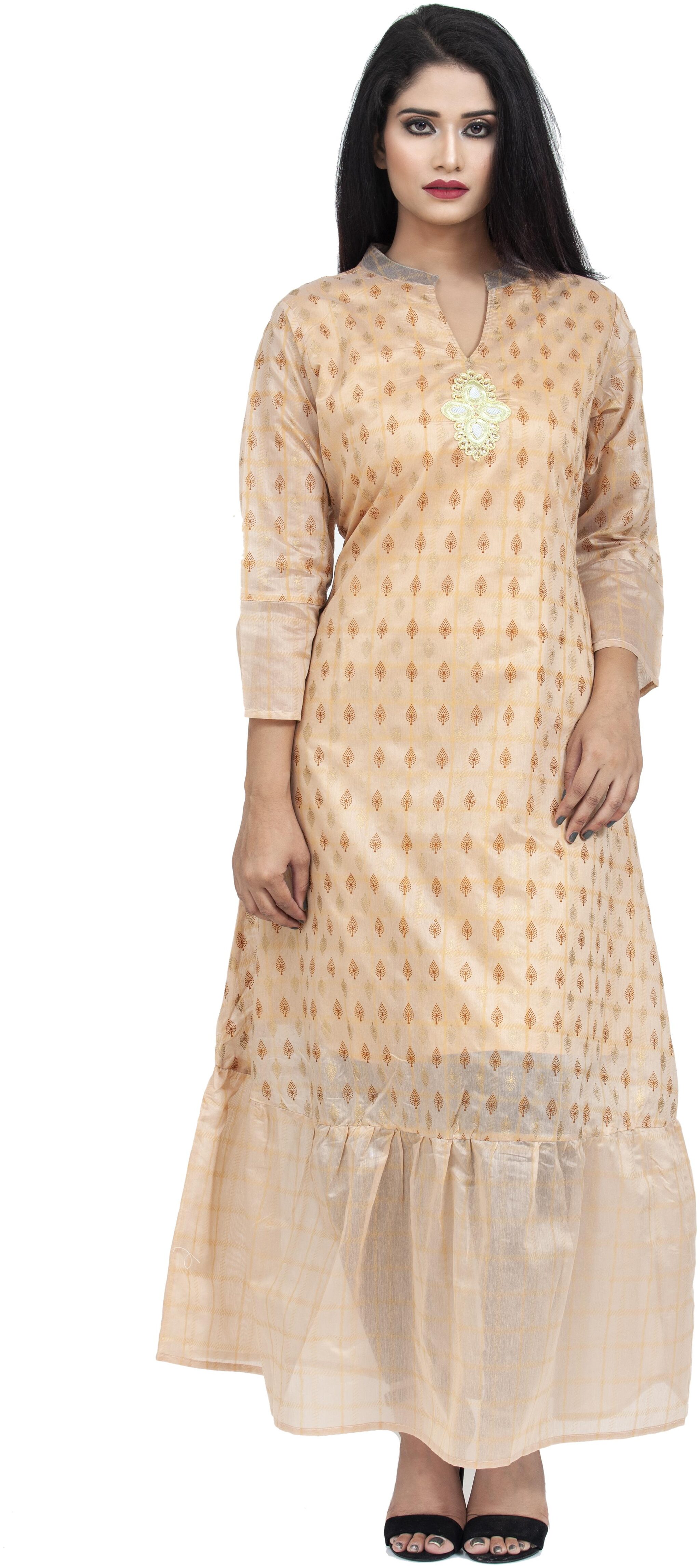 

ETHNIC GIRLS Women Silk Printed Peach Kurta