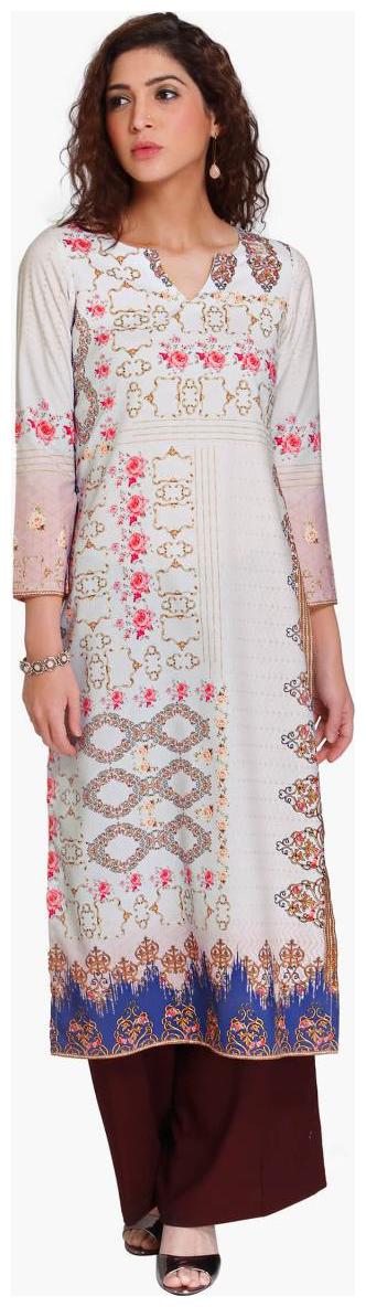 

NAARI Women White Printed Straight Kurti