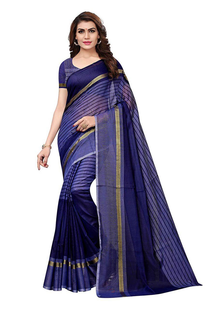 

ETHNIC STAR Blue Striped Bangalori Designer Saree With Blouse With blouse