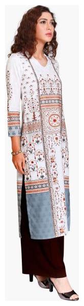 

NAARI Women White Printed Straight Kurti