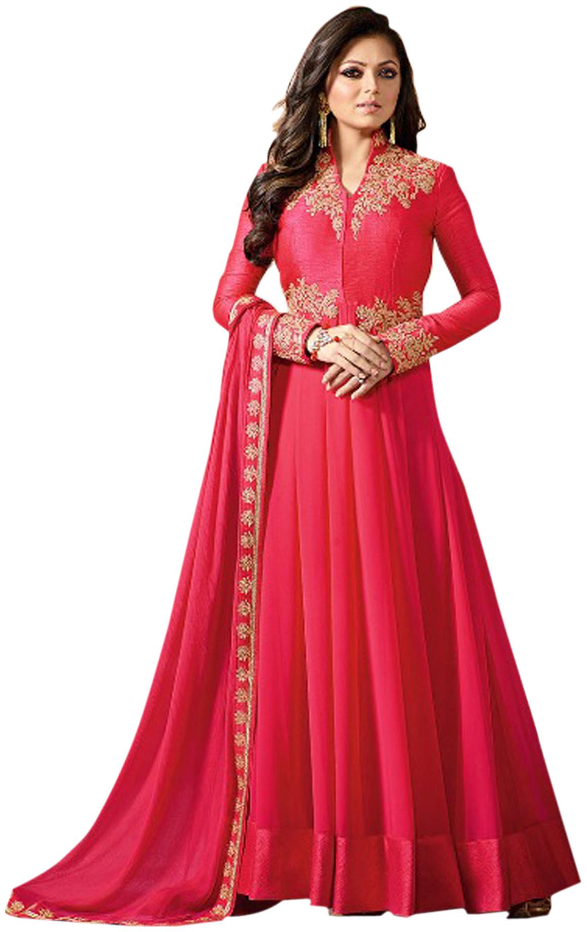 

ETHNIC YARD Women Georgette Embroidered Maxi Pink