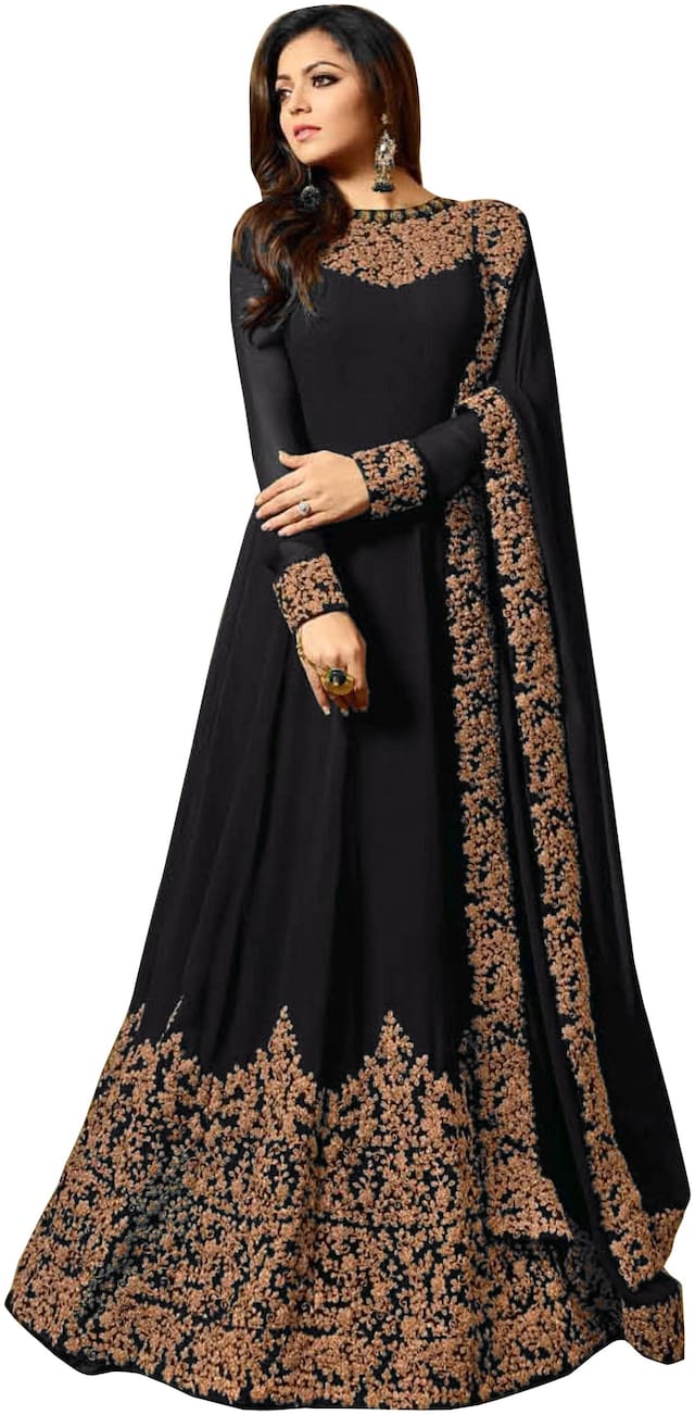 Ethnic Yard Black Faux Georgette Embroidered Anarkali Salwar Suit