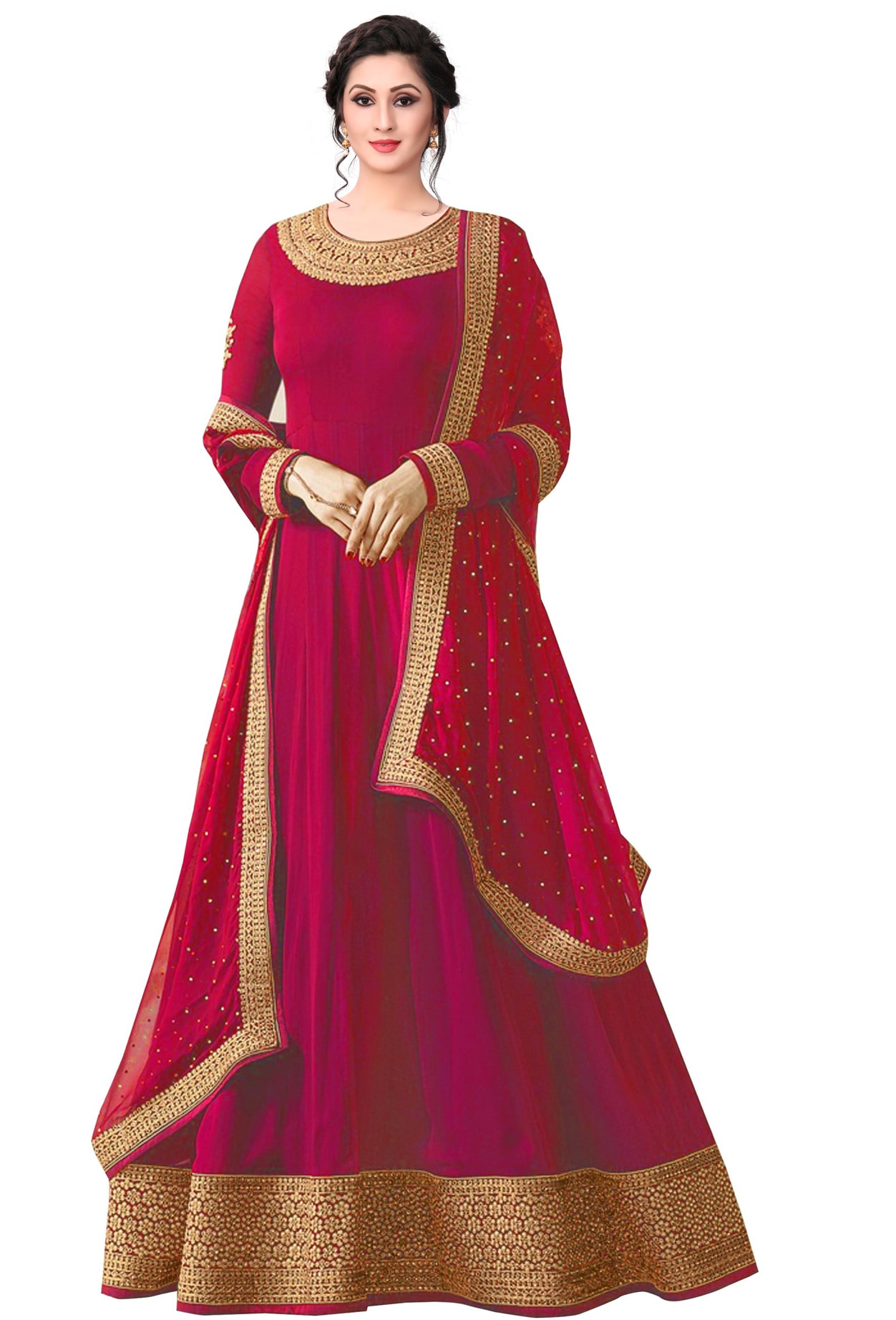 

Ethnic Yard Georgette Partywear Anarkali Dress Material Pink color