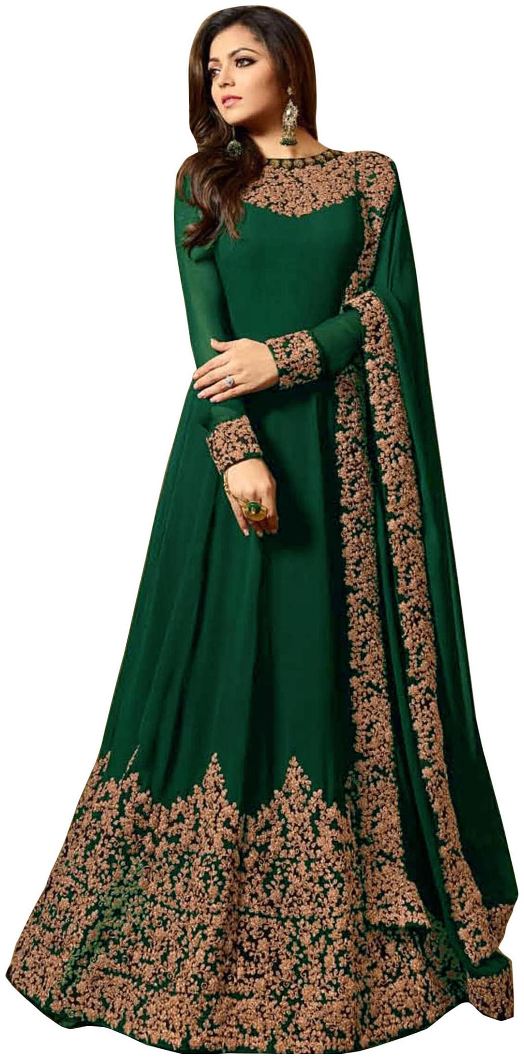 

Ethnic Yard Faux Georgette Green Anarkali Salwar Suit With Dupatta