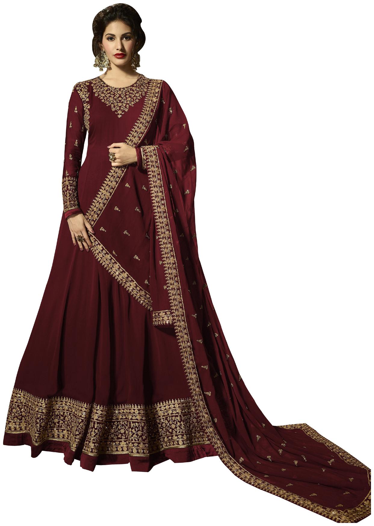 

Ethnic Yard Women Georgette Dress Material Maroon