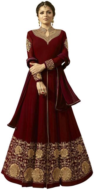 Ethnic Yard Georgette Red Anarkali Semi-Stitched Salwar Suit With Dupatta