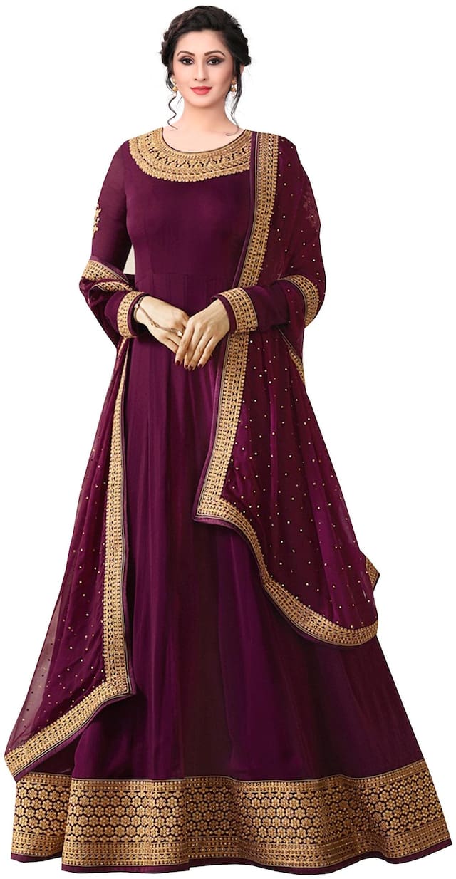 Ethnic Yard Maroon Faux Georgette Embroidered Anarkali Salwar Suit