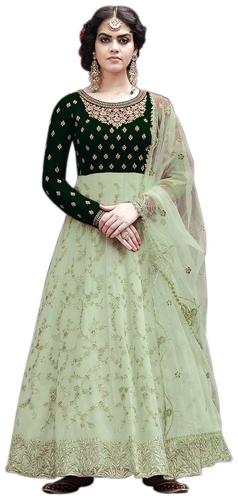 

Ethnic Yard Dark Green Embroidered Georgette Anarkali Salwar Suit With Dupatta