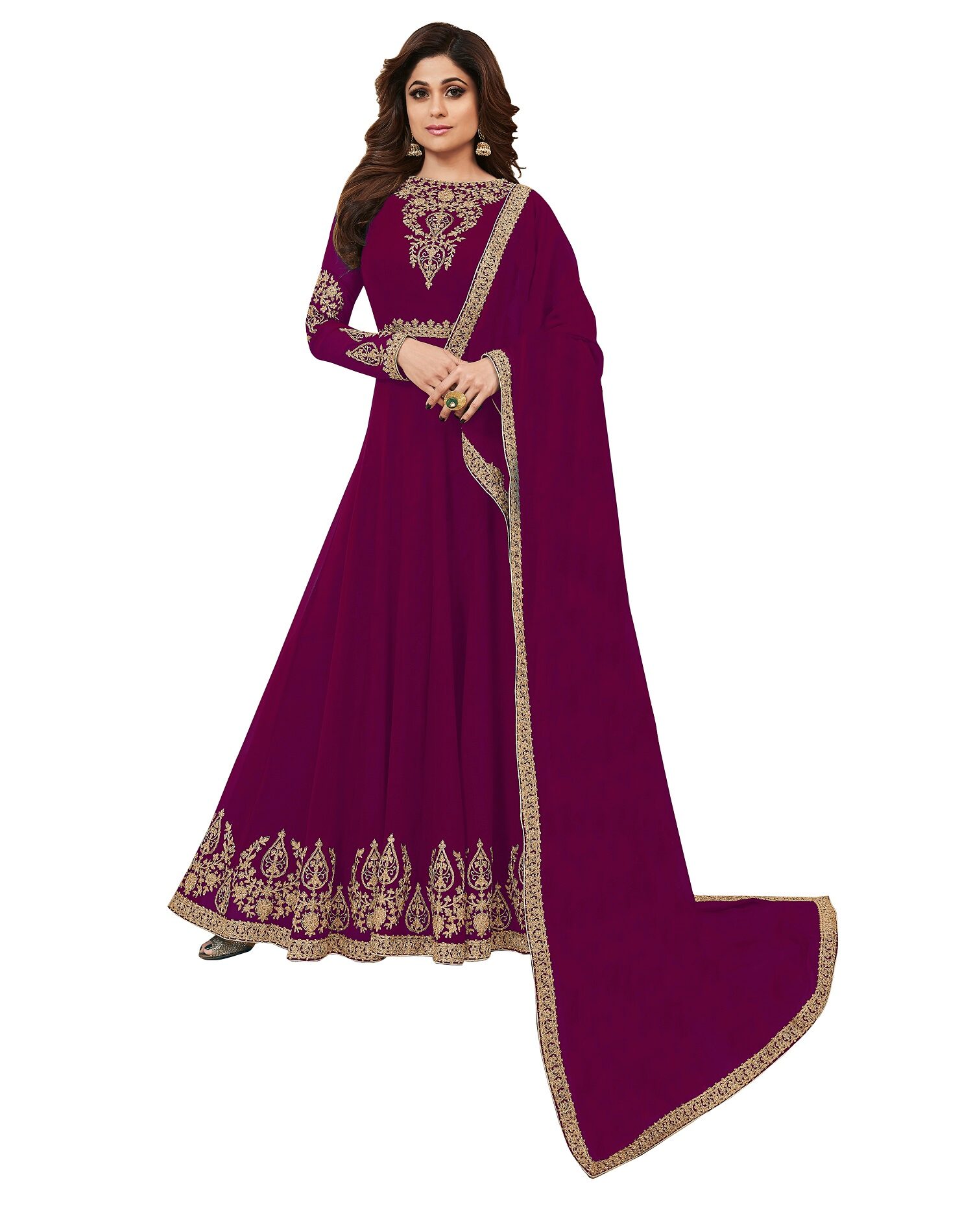 

Ethnic Yard Purple Georgetee Semi Stitched Salwar Suit With Dupatta