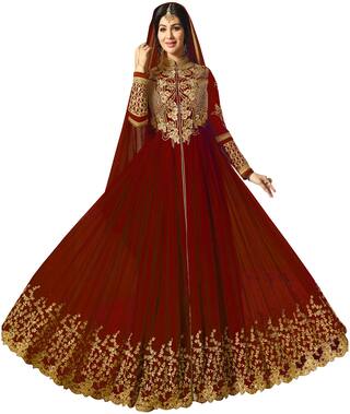Ethnic Yard Red Faux Georgette Embroidered Anarkali Salwar Suit