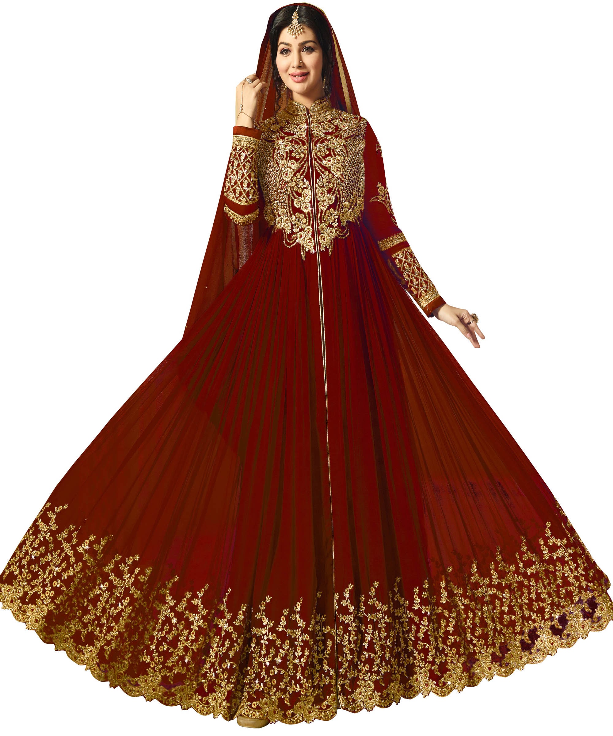 

Ethnic Yard Red Faux Georgette Embroidered Anarkali Salwar Suit