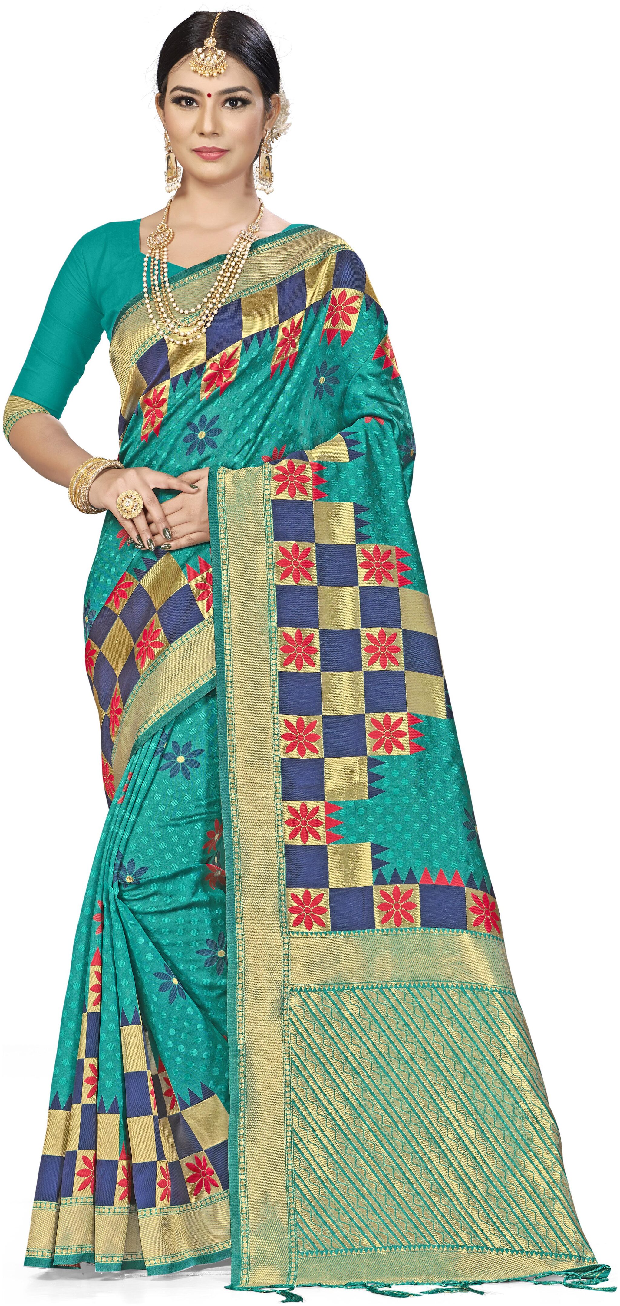 

Ethnic4U Artificial Silk Party Wear Women Regular Saree Green