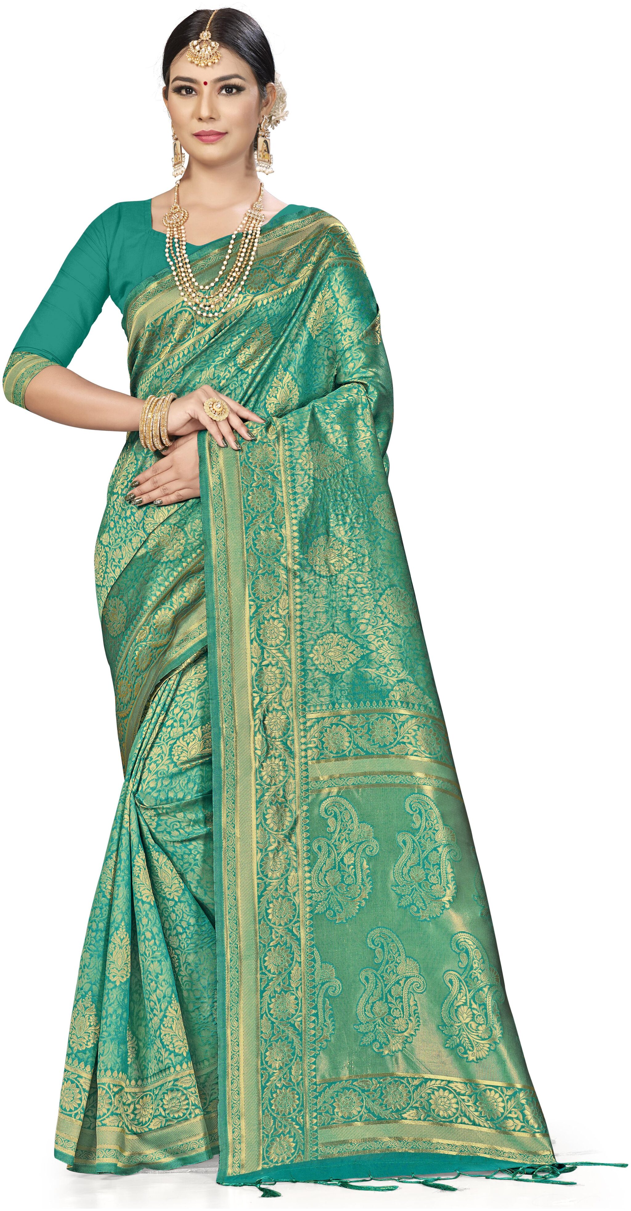 

Ethnic4U Artificial Silk Party Wear Women Regular Saree Green