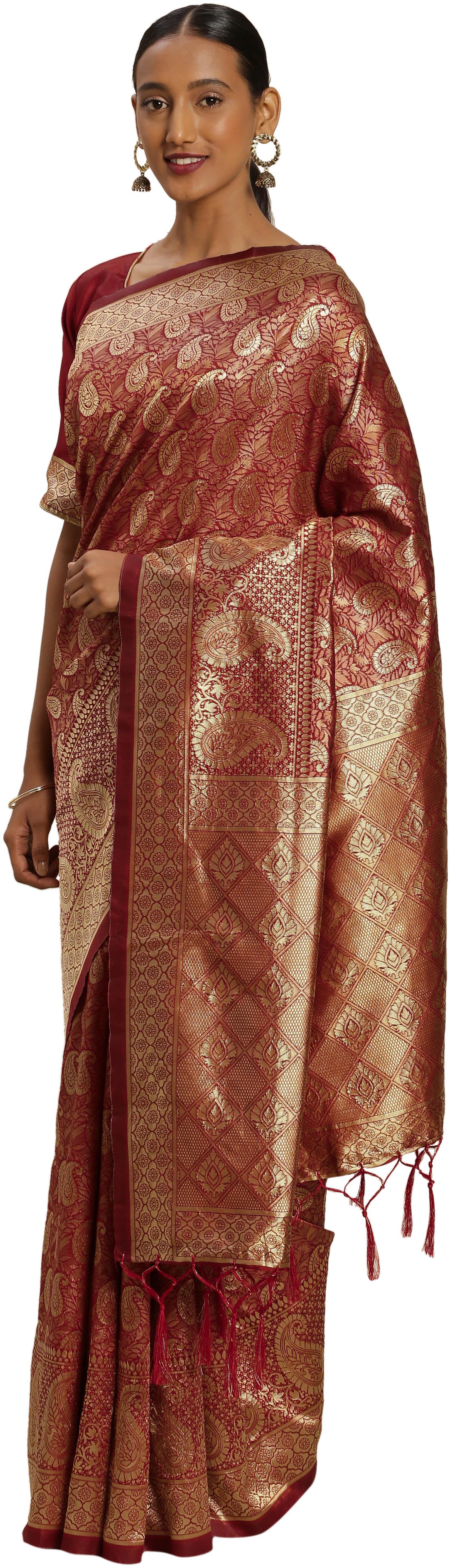 

Ethnic4U Artificial Silk Party Wear Women Regular Saree Red