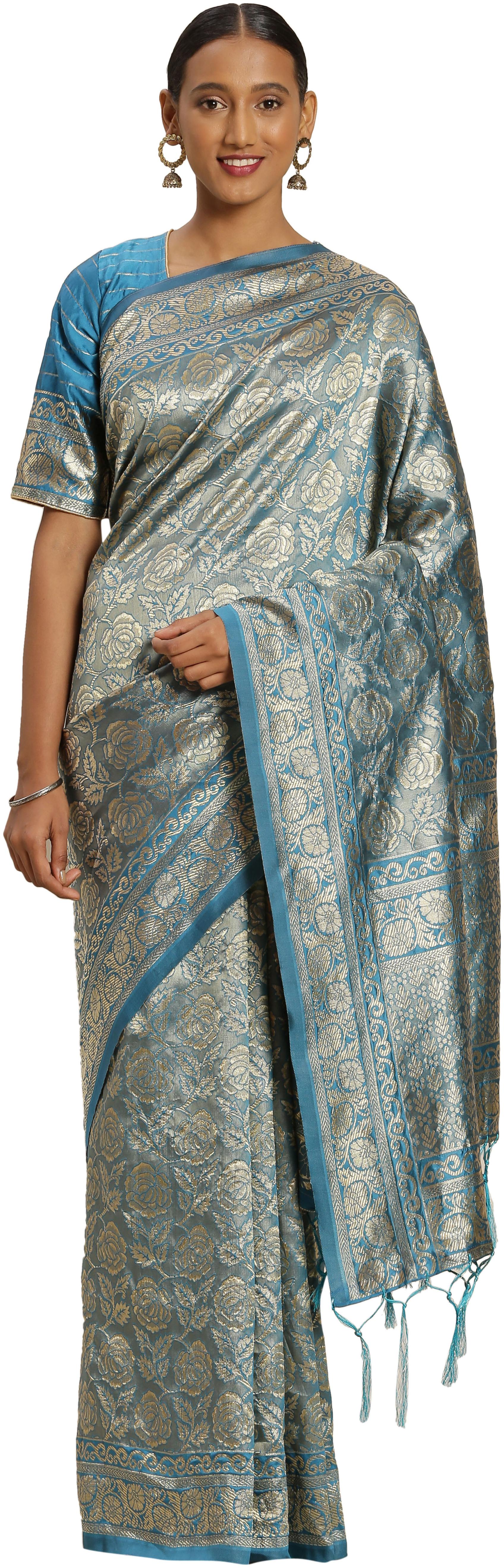 

Ethnic4U Artificial Silk Party Wear Women Regular Saree Blue