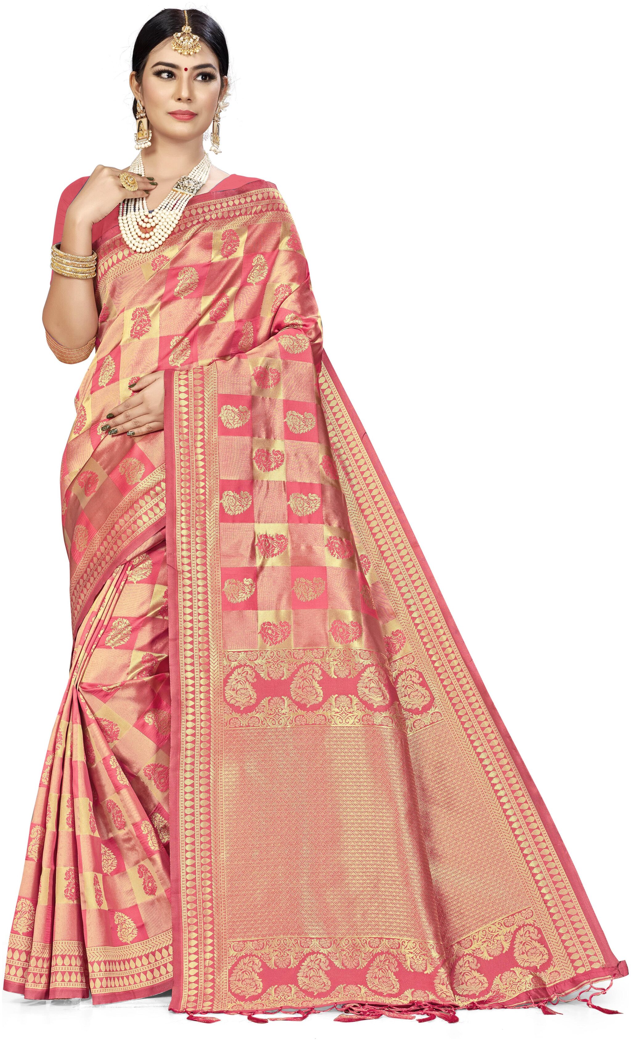 

Ethnic4U Artificial Silk Party Wear Women Regular Saree Peach