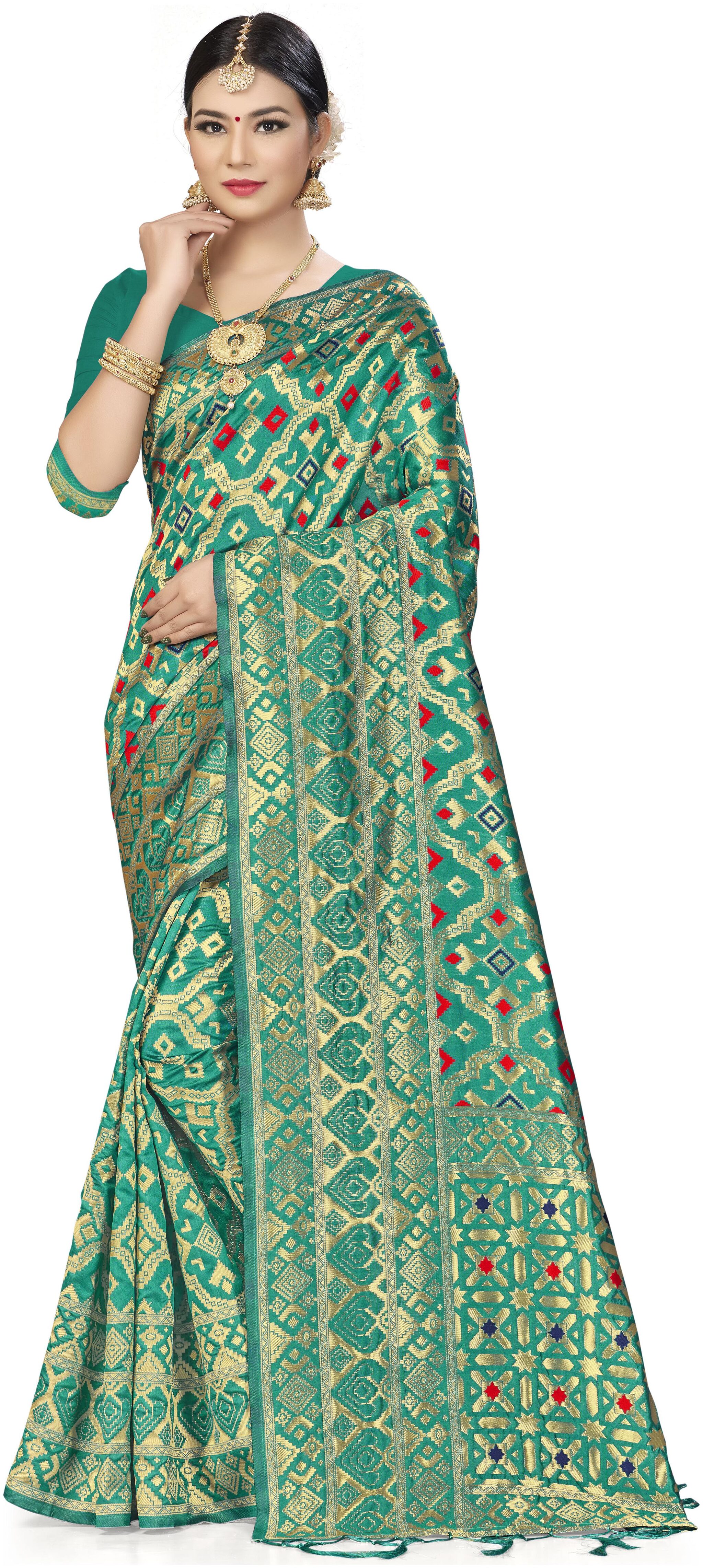 

Ethnic4U Artificial Silk Party Wear Women Regular Saree Green