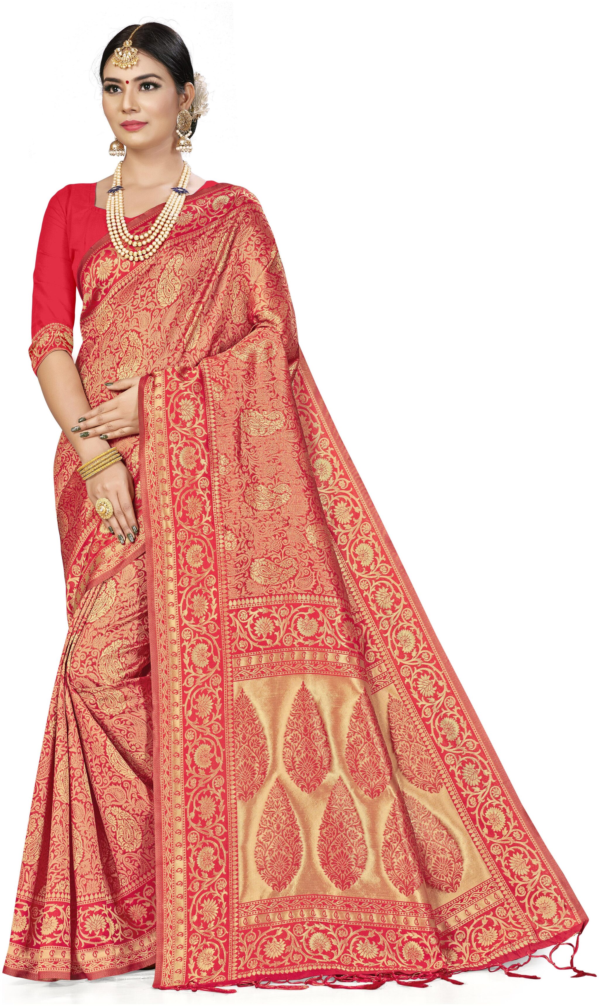 

Ethnic4U Artificial Silk Party Wear Women Regular Saree Red