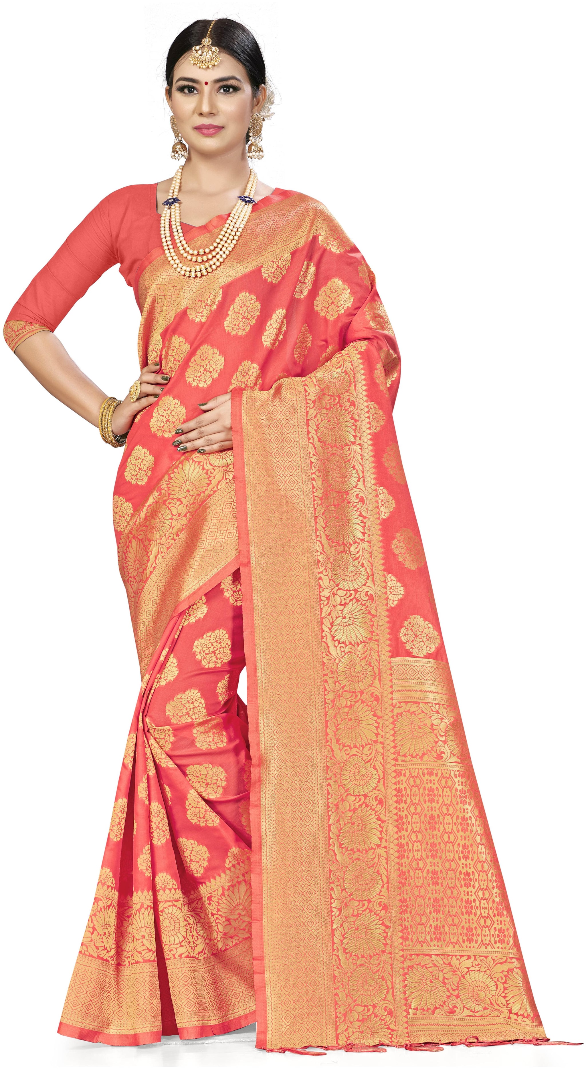 

Ethnic4U Artificial Silk Party Wear Women Regular Saree Peach