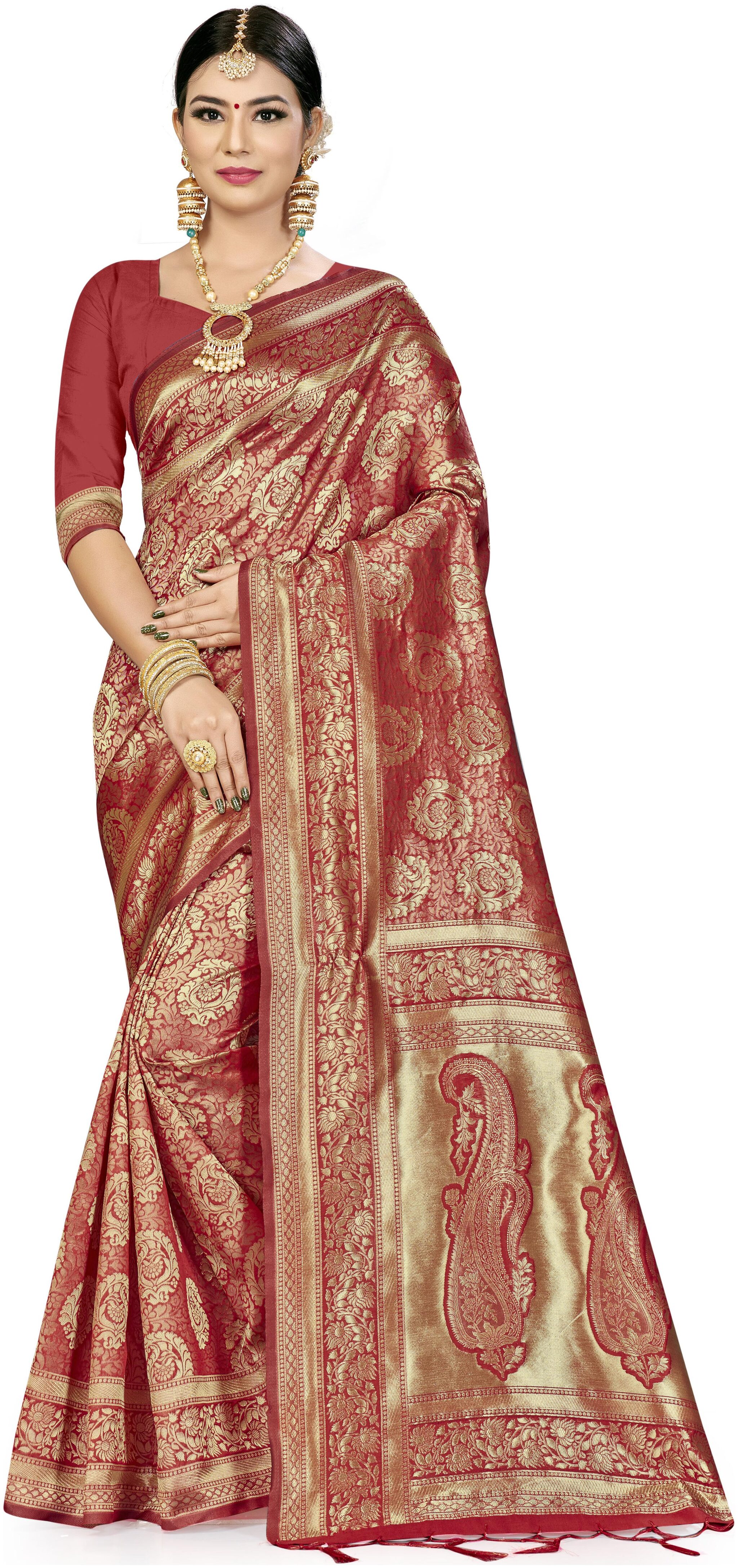 

Ethnic4U Artificial Silk Party Wear Women Regular Saree Red