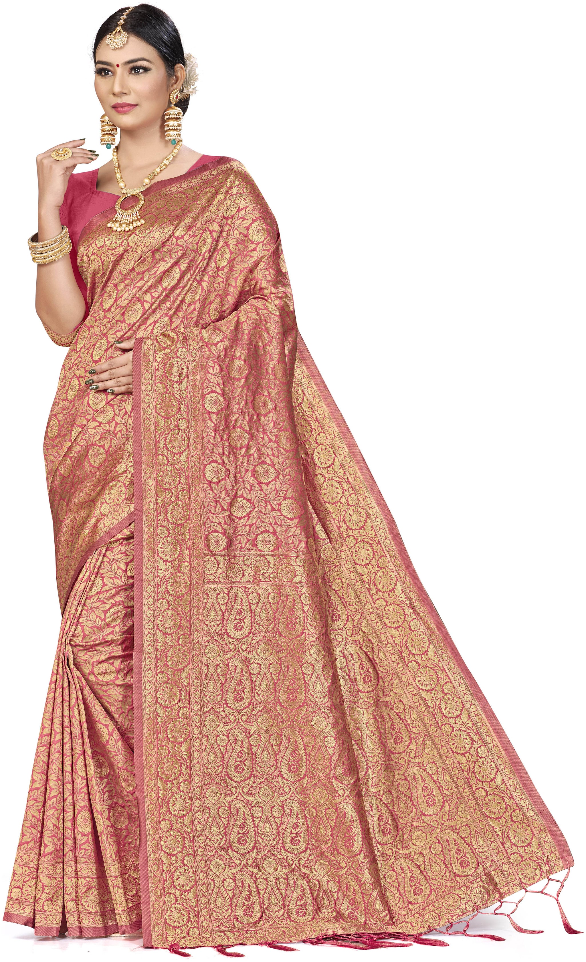 

Ethnic4U Artificial Silk Party Wear Women Regular Saree Peach