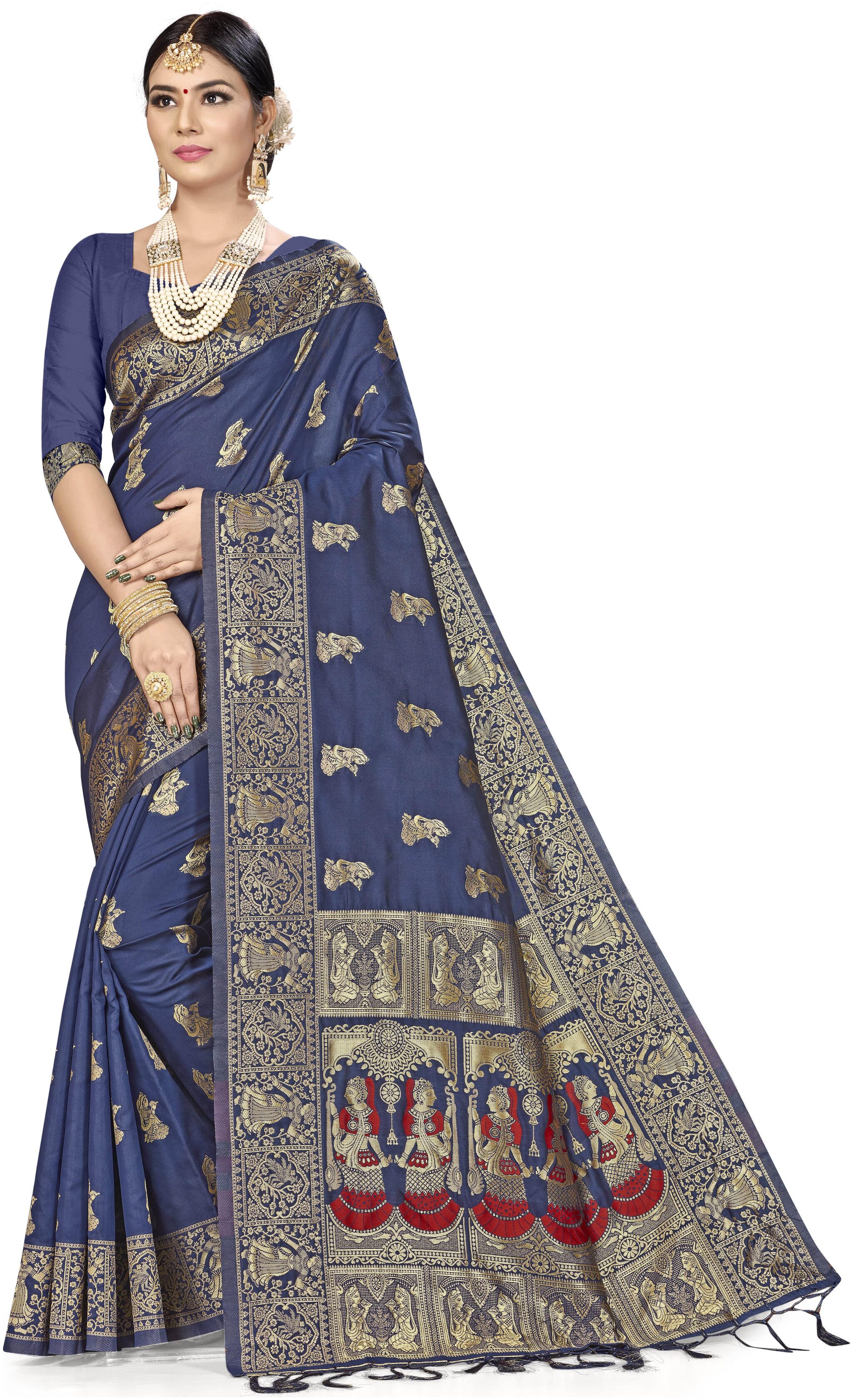 

Ethnic4U Artificial Silk Party Wear Women Regular Saree Blue