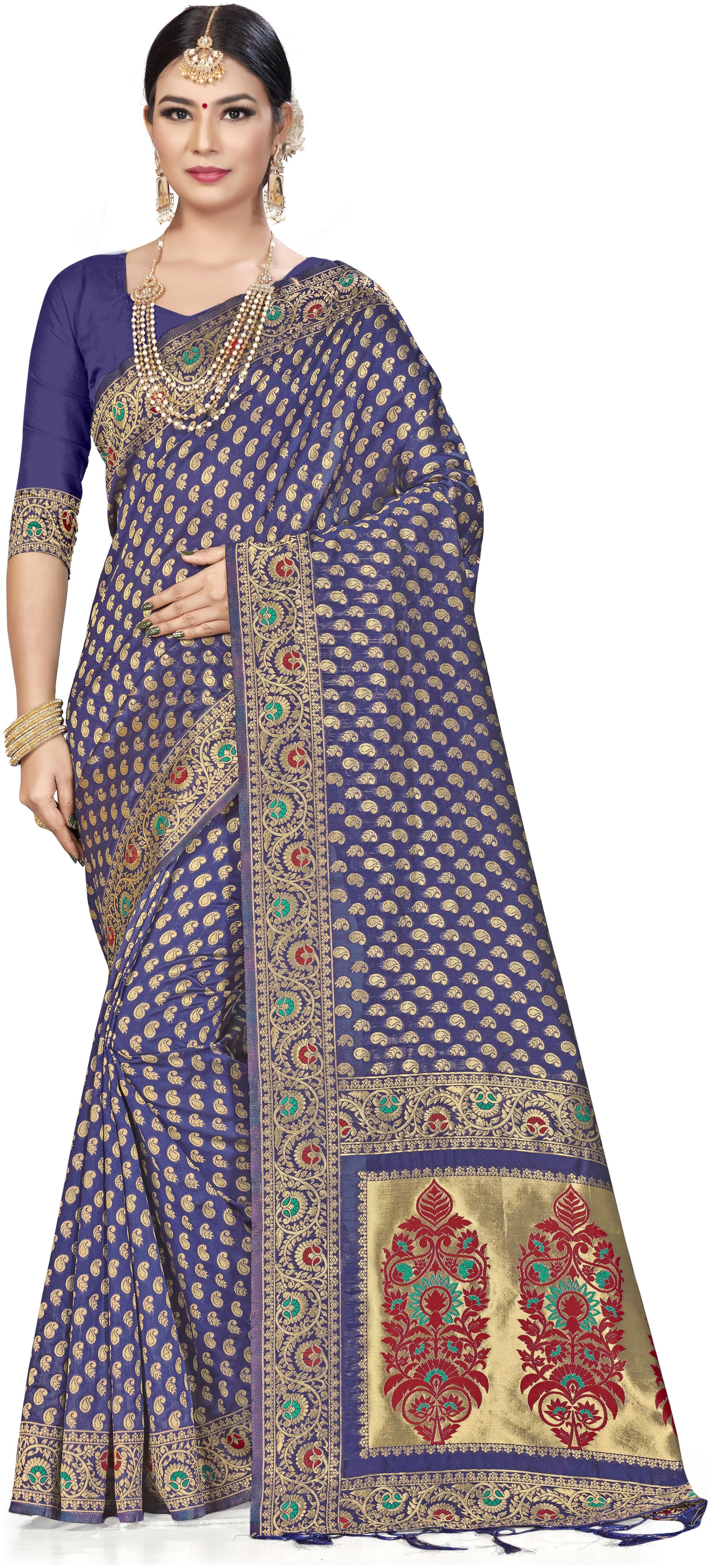 

Ethnic4U Artificial Silk Party Wear Women Regular Saree Blue
