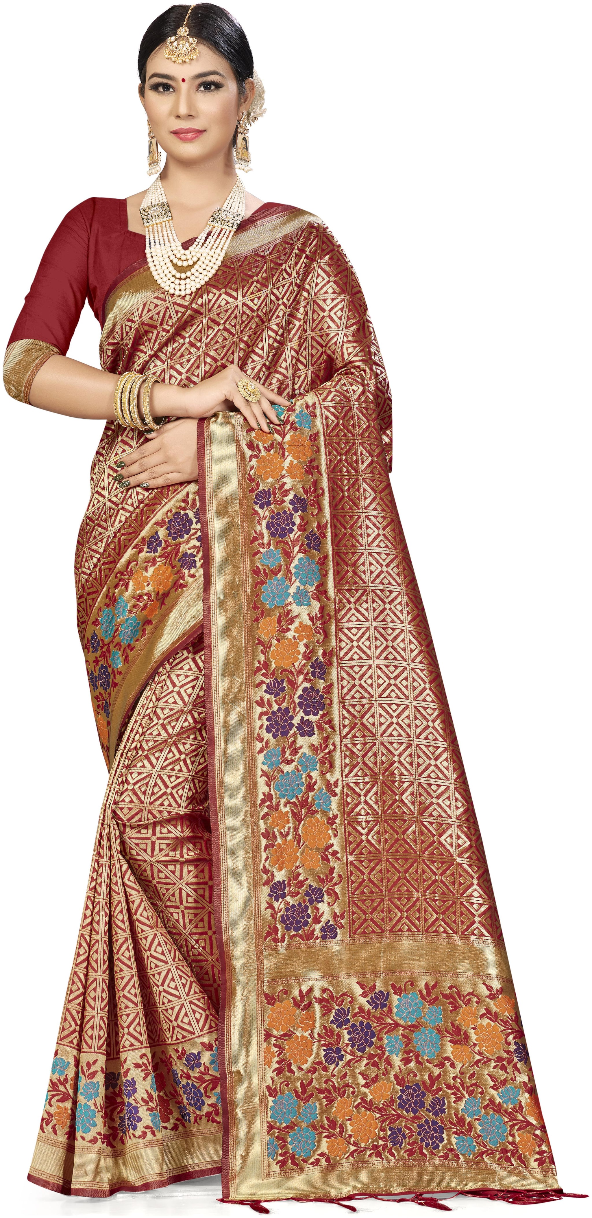 

Ethnic4U Artificial Silk Party Wear Women Regular Saree Red