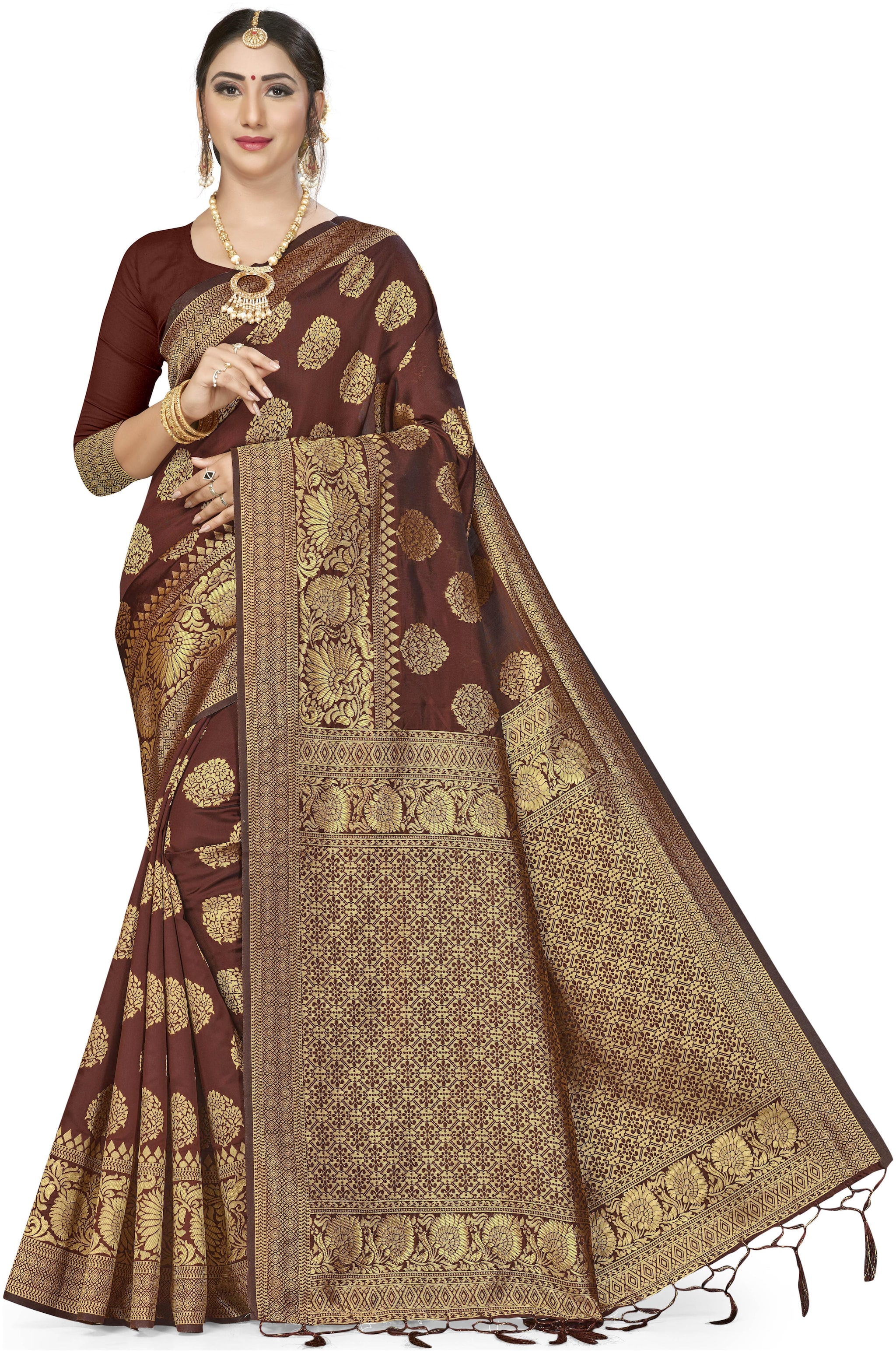 

Ethnic4U Casual Wear Women Coffee Color Banarasi Silk Saree