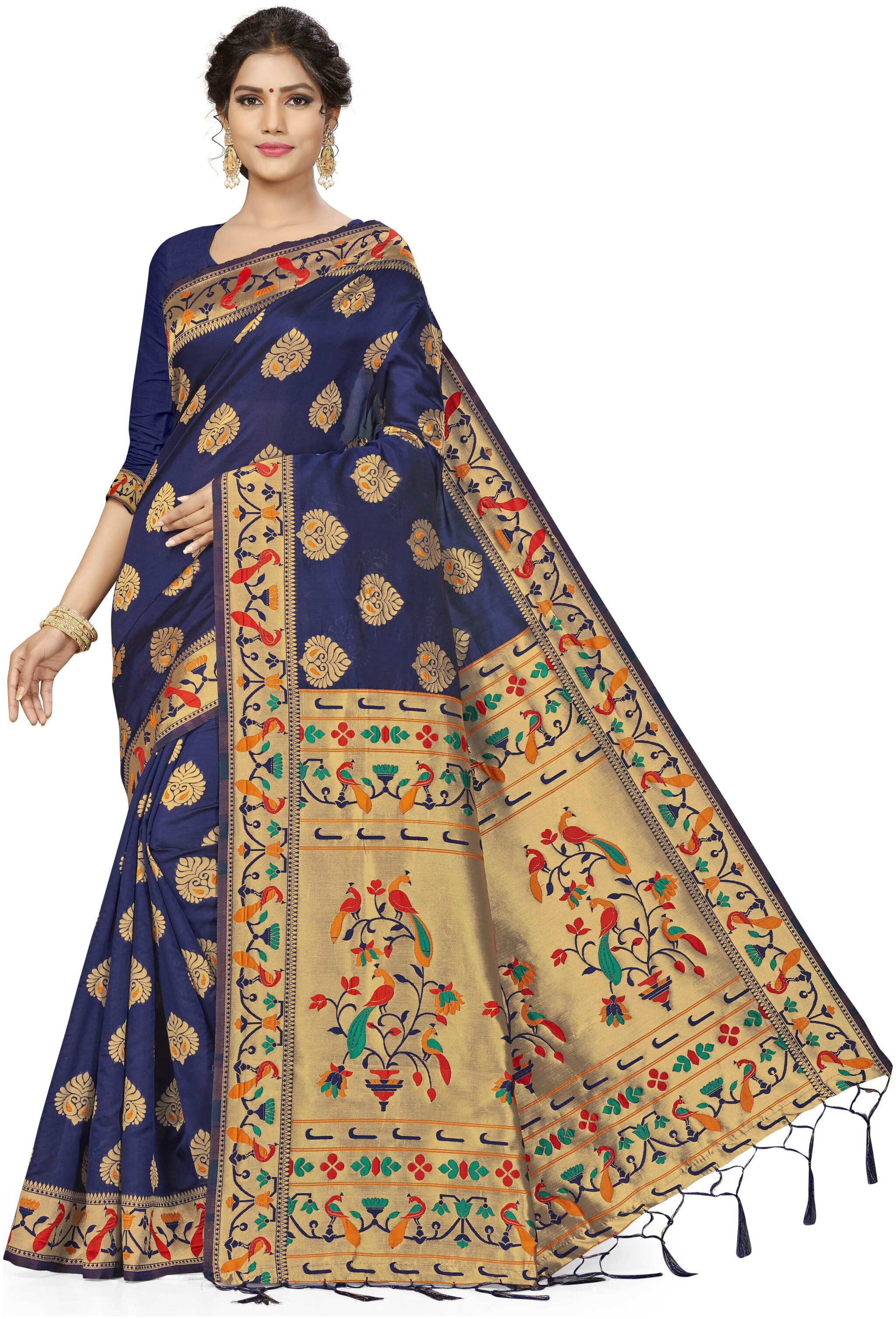 

Ethnic4U Casual Wear Women Navy Blue Color Banarasi Silk Saree