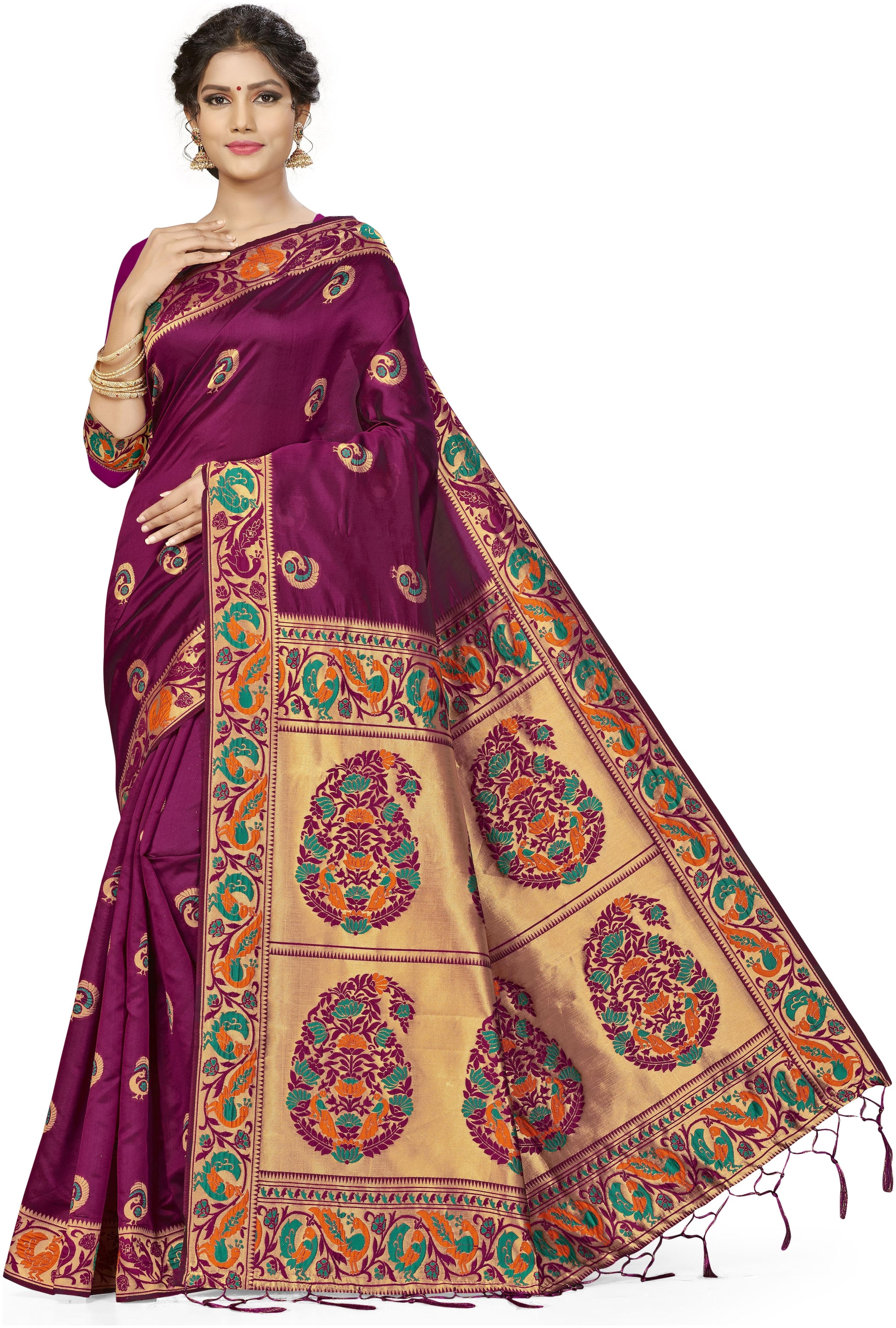 

Ethnic4U Festival Wear Women Wine Color Banarasi Silk Saree