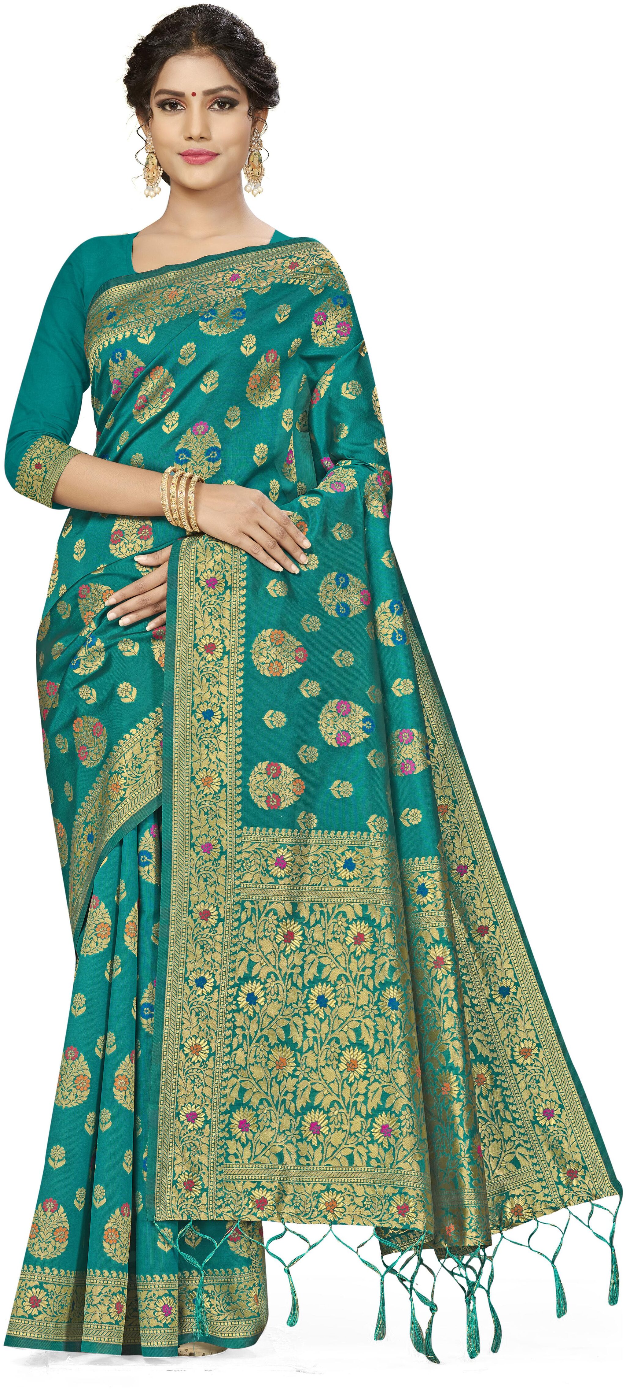 

Ethnic4U Party Wear Women Green Color Banarasi Silk Saree