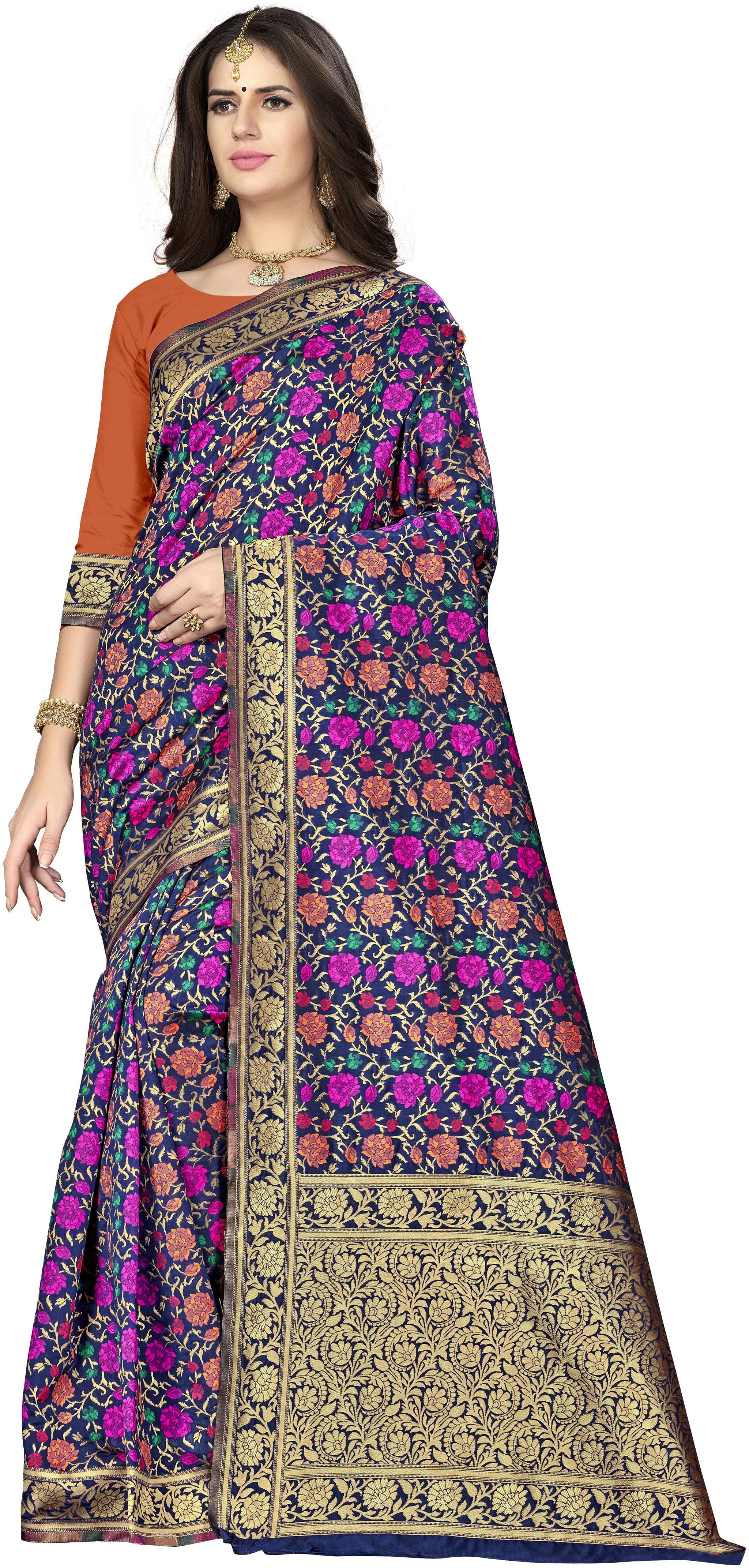 

Ethnic4U Silk Banarasi Designer Saree Multi color