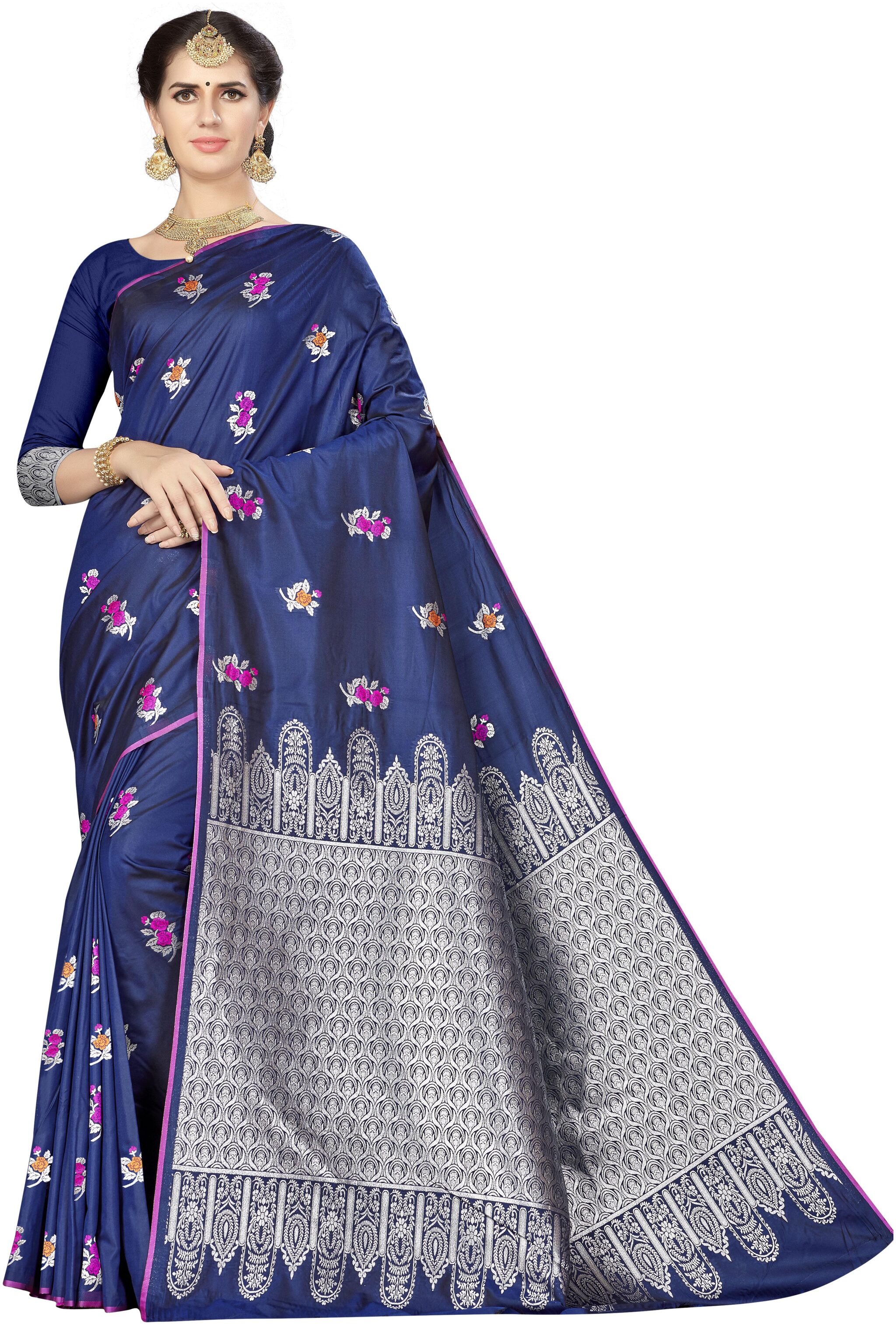 

Ethnic4U Silk Banarasi Designer Saree Blue color