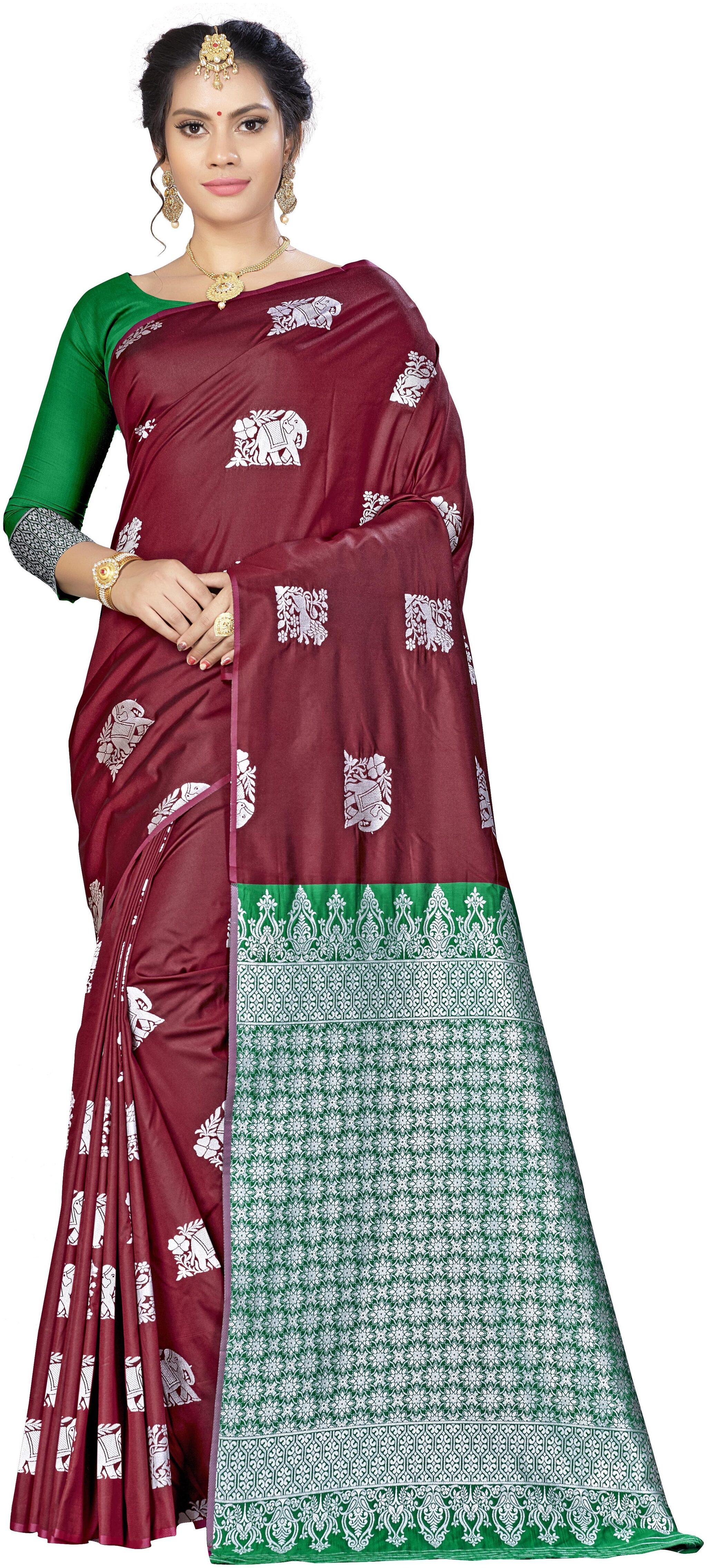 

Ethnic4U Silk Banarasi Designer Saree Maroon color