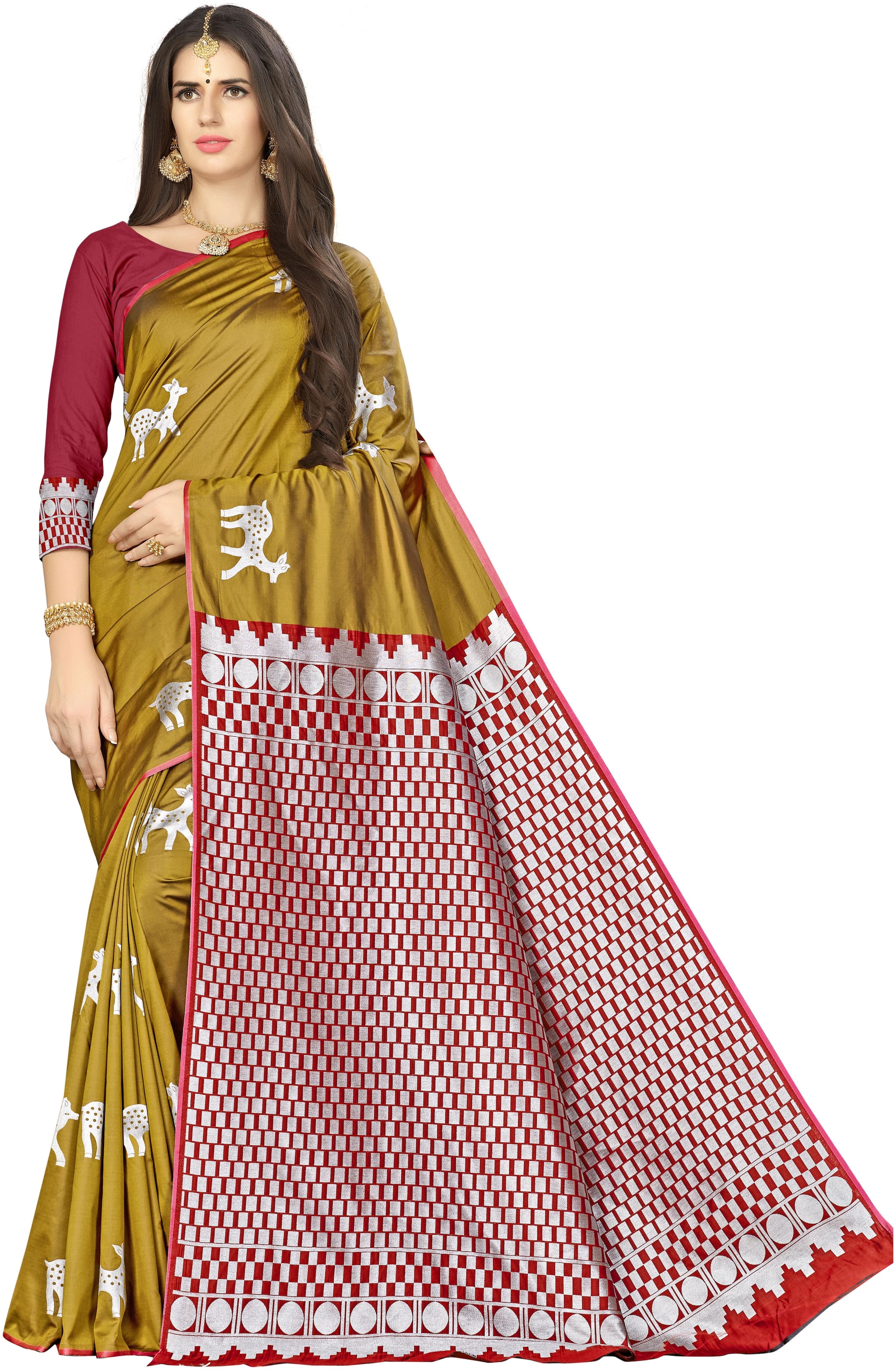 

Ethnic4U Silk Banarasi Designer Saree Green color